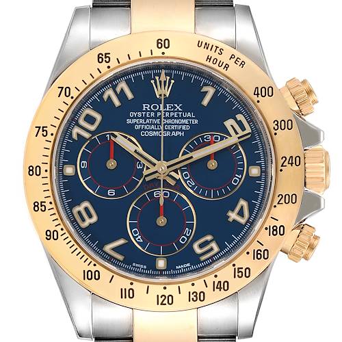 Photo of Rolex Daytona Steel Yellow Gold Blue Racing Dial Mens Watch 116523 Box Card