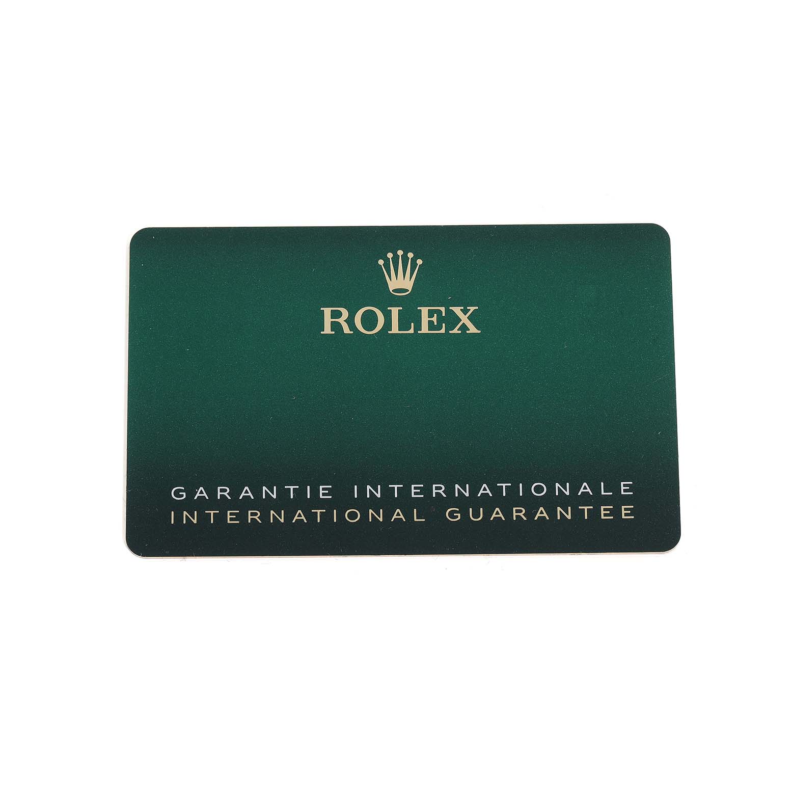 The image shows an international guarantee card for the Rolex Explorer 226570 Men's Stainless Steel Black Dial, featuring the brand logo and text.