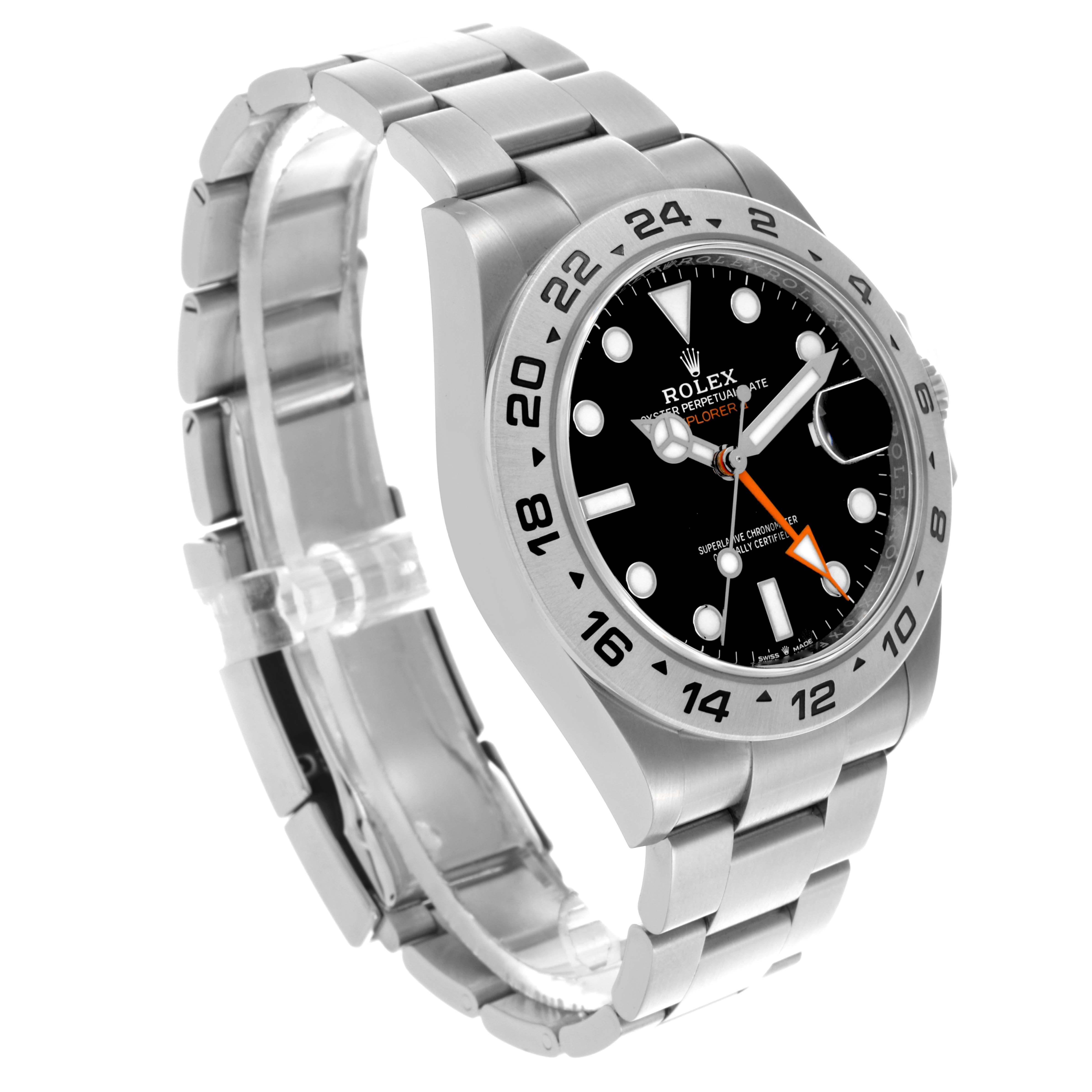 The Rolex Explorer M226570-0002 Men's Stainless Steel Black Dial M226570-0002 Men's Stainless Steel Black Dial watch is shown at a three-quarter angle, displaying the bezel, dial, hands, and bracelet.