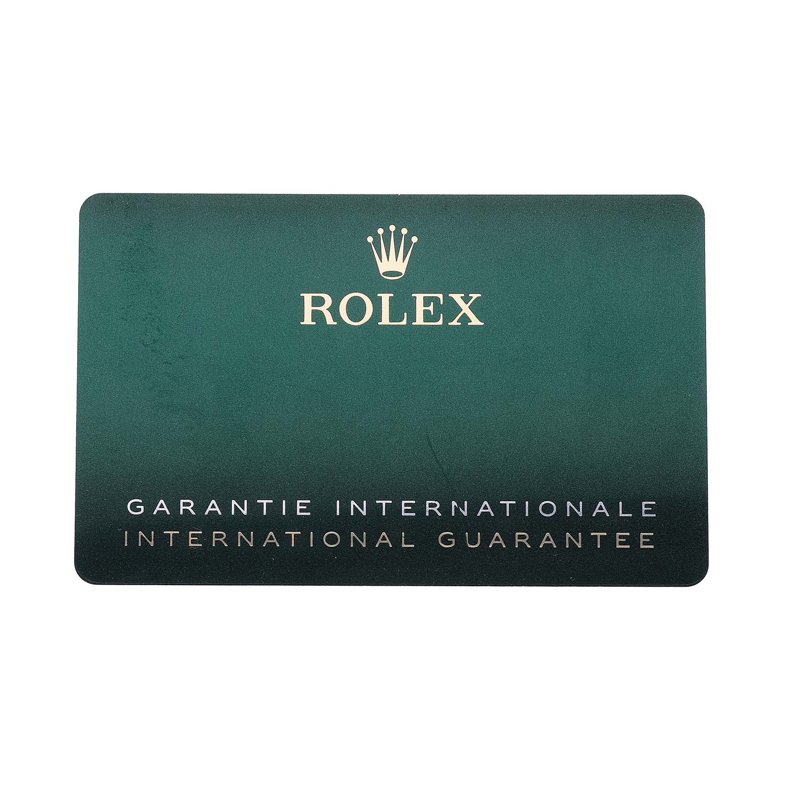 The image shows a Rolex international guarantee card for the GMT-Master model.