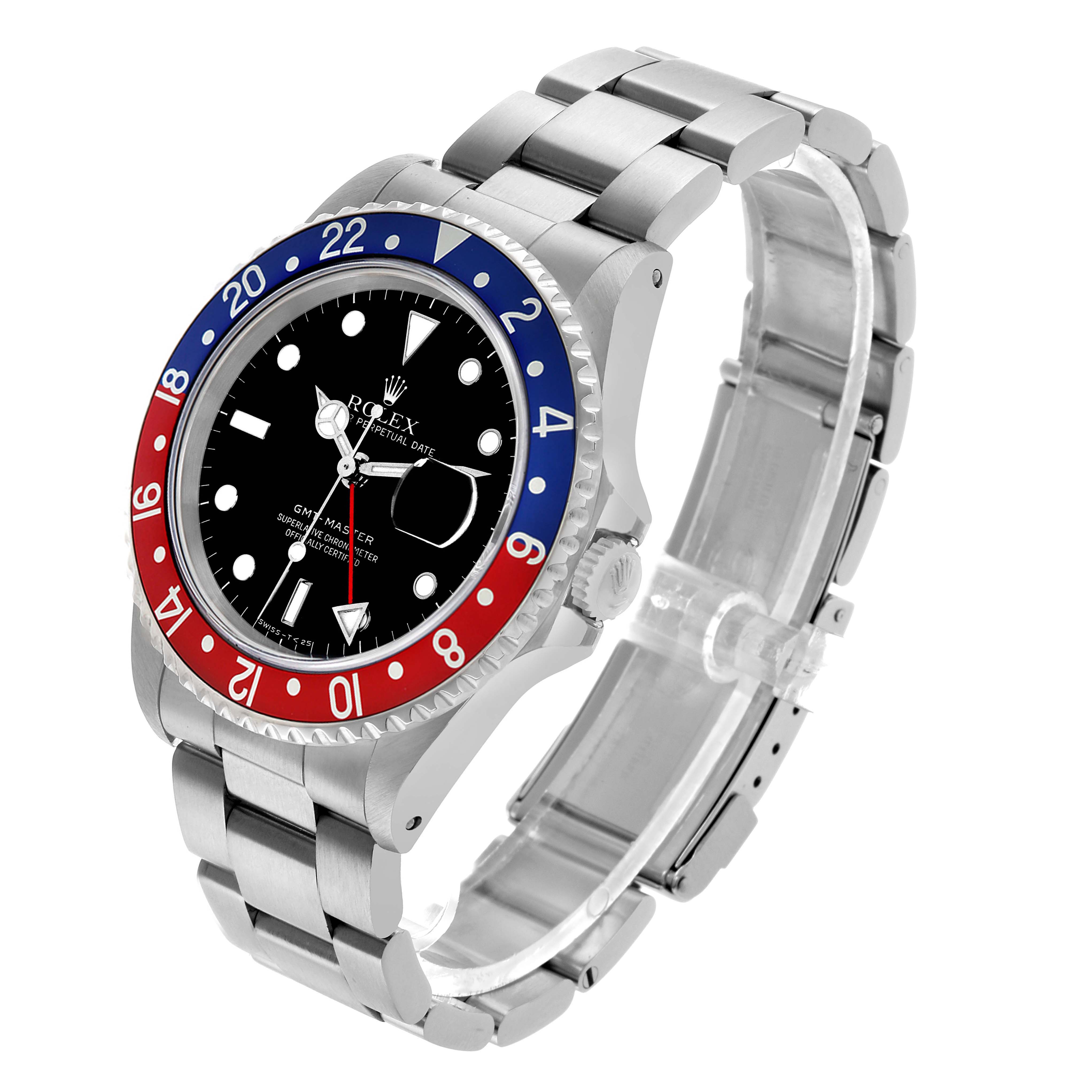 The Rolex GMT-Master 16700 Men's Stainless Steel Black Dial watch is shown at a three-quarter angle, displaying the bezel, dial, and bracelet.