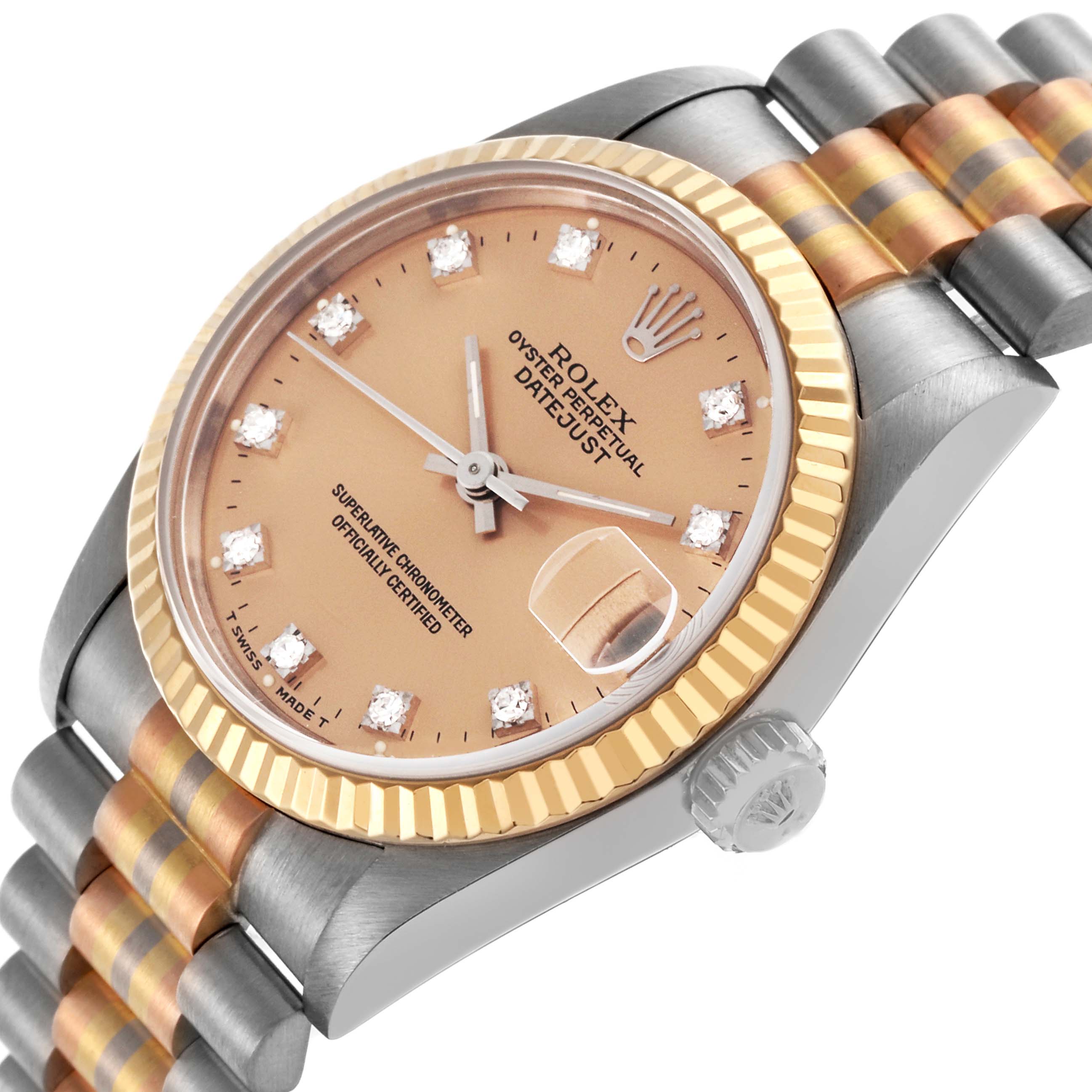 The Rolex President 68279 Women's White Gold Pink Dial 68279 Women's White Gold Pink Dial model is shown at an angled view, displaying the dial, bezel, crown, and bracelet.