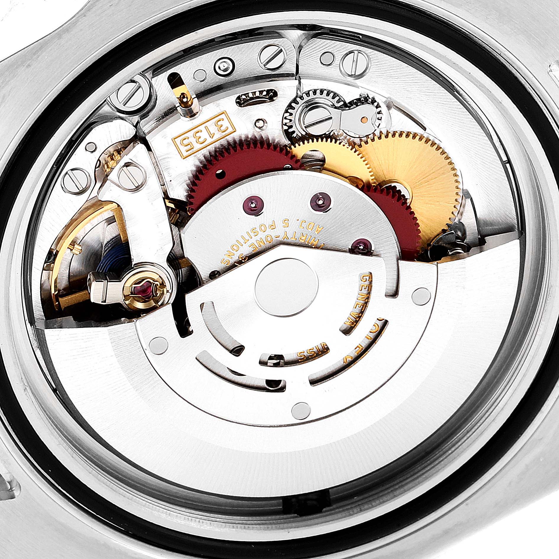 This image shows the inner mechanical movement of the Rolex Sea-Dweller 116600 Men
s Stainless Steel Black Dial 116600 Men
s Stainless Steel Black Dial watch with gears and components visible.