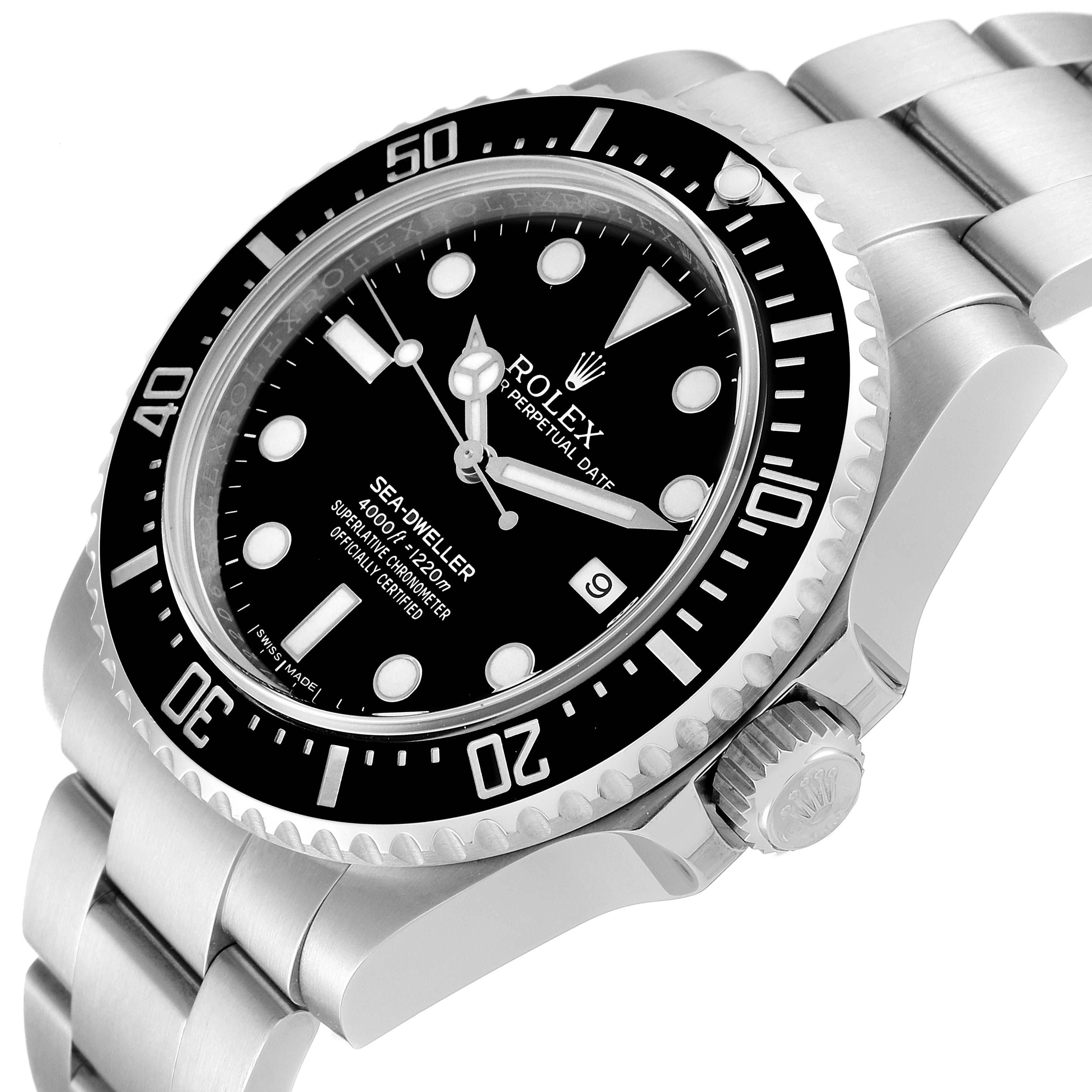 The image shows a Rolex Sea-Dweller 116600 Men
s Stainless Steel Black Dial 116600 Men
s Stainless Steel Black Dial watch at a slight angle, highlighting its dial, bezel, crown, and bracelet.