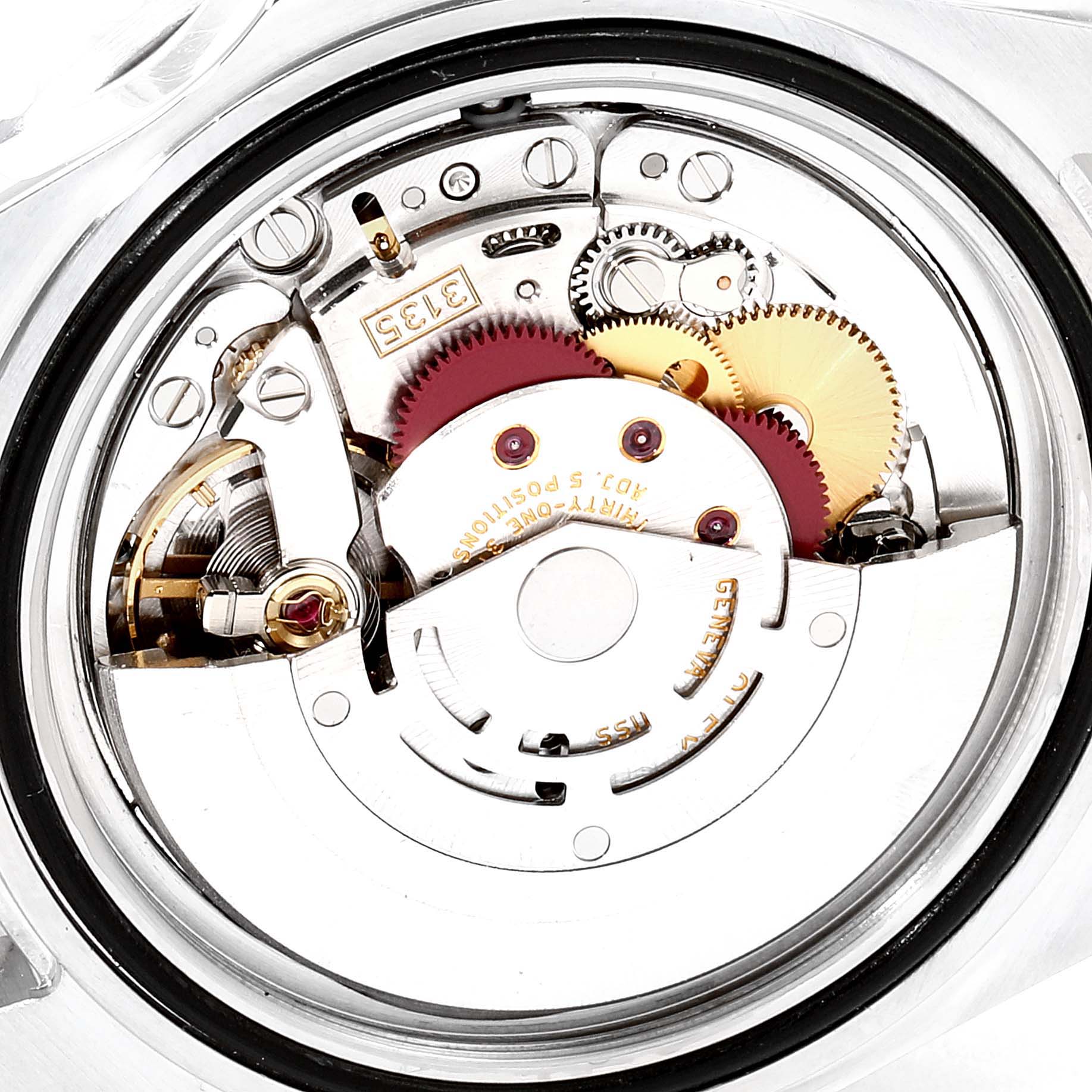 This image shows the inner mechanics and movement of the Rolex Submariner 16610LV Men's Stainless Steel Black Dial 16610LV Men's Stainless Steel Black Dial model from a back angle.