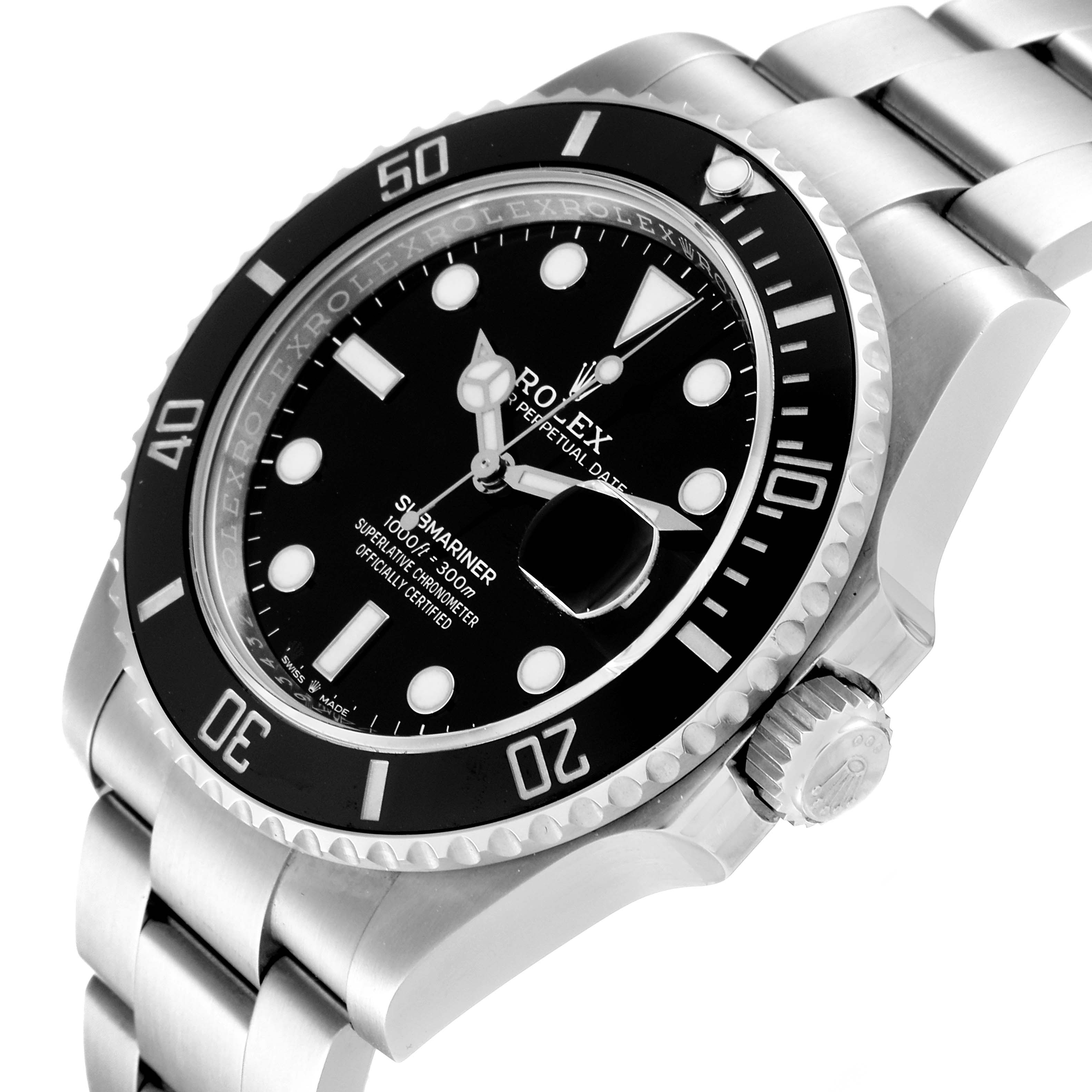 The image shows a close-up angled view of a Rolex Submariner 126610 Men's Stainless Steel Black Dial 126610 Men's Stainless Steel Black Dial watch, highlighting the bezel, dial, and part of the bracelet.