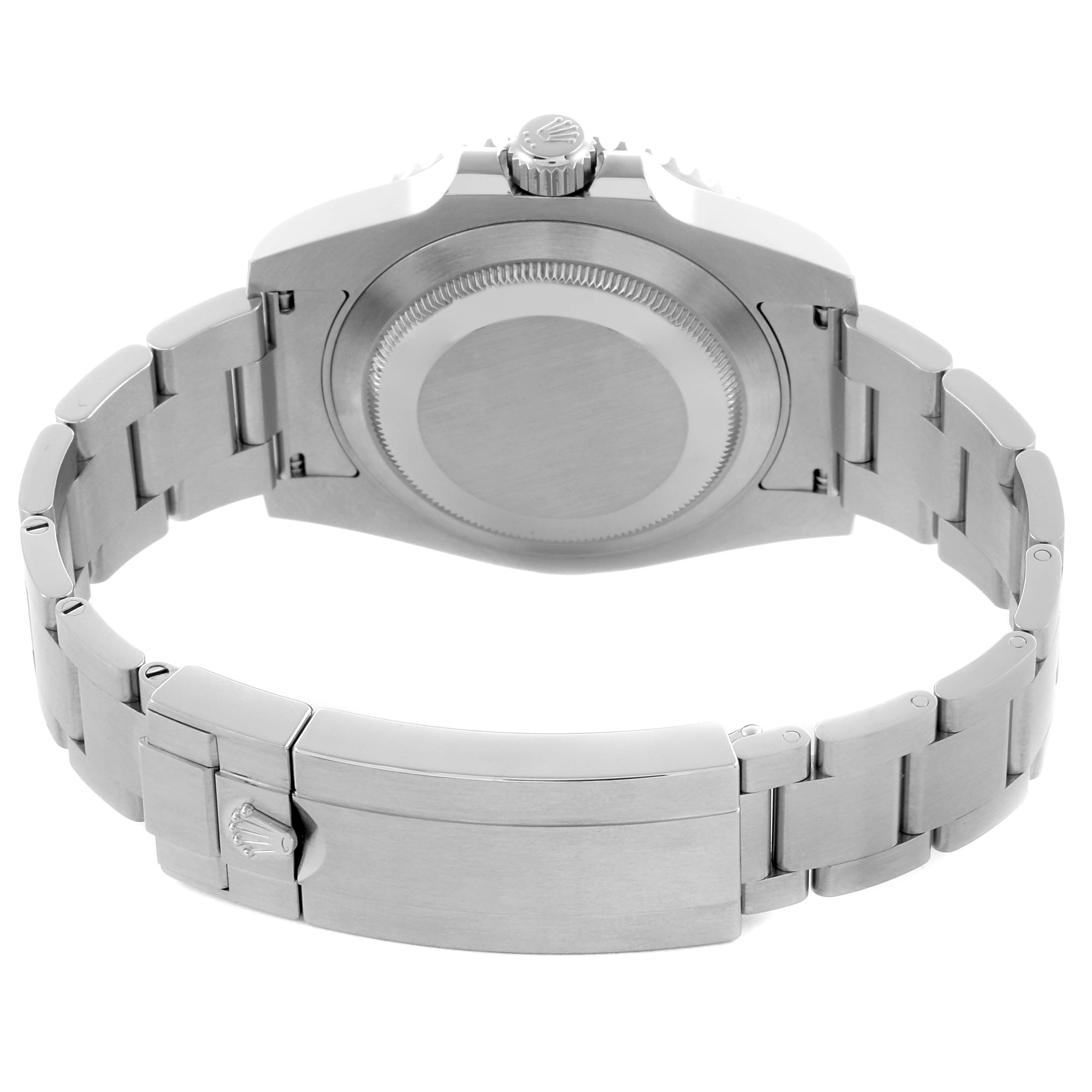 The image shows the back and clasp of a Rolex Submariner 114060 Men's Stainless Steel Black Dial 114060 Men's Stainless Steel Black Dial, highlighting the bracelet and case back.