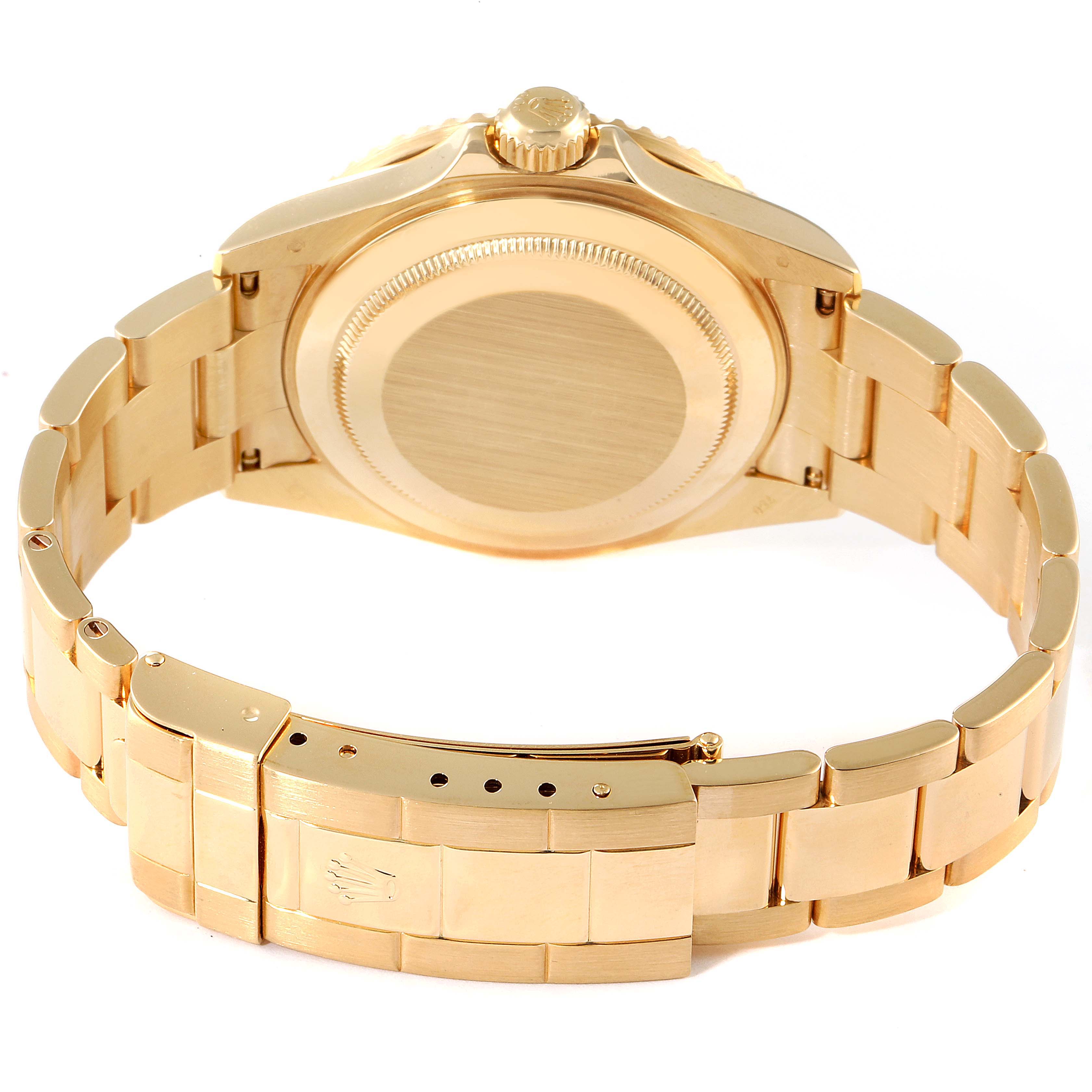 The image shows the back case and bracelet of a Rolex Submariner 16618 Men's Yellow Gold Grey Dial 16618 Men's Yellow Gold Grey Dial watch from a rear angle.