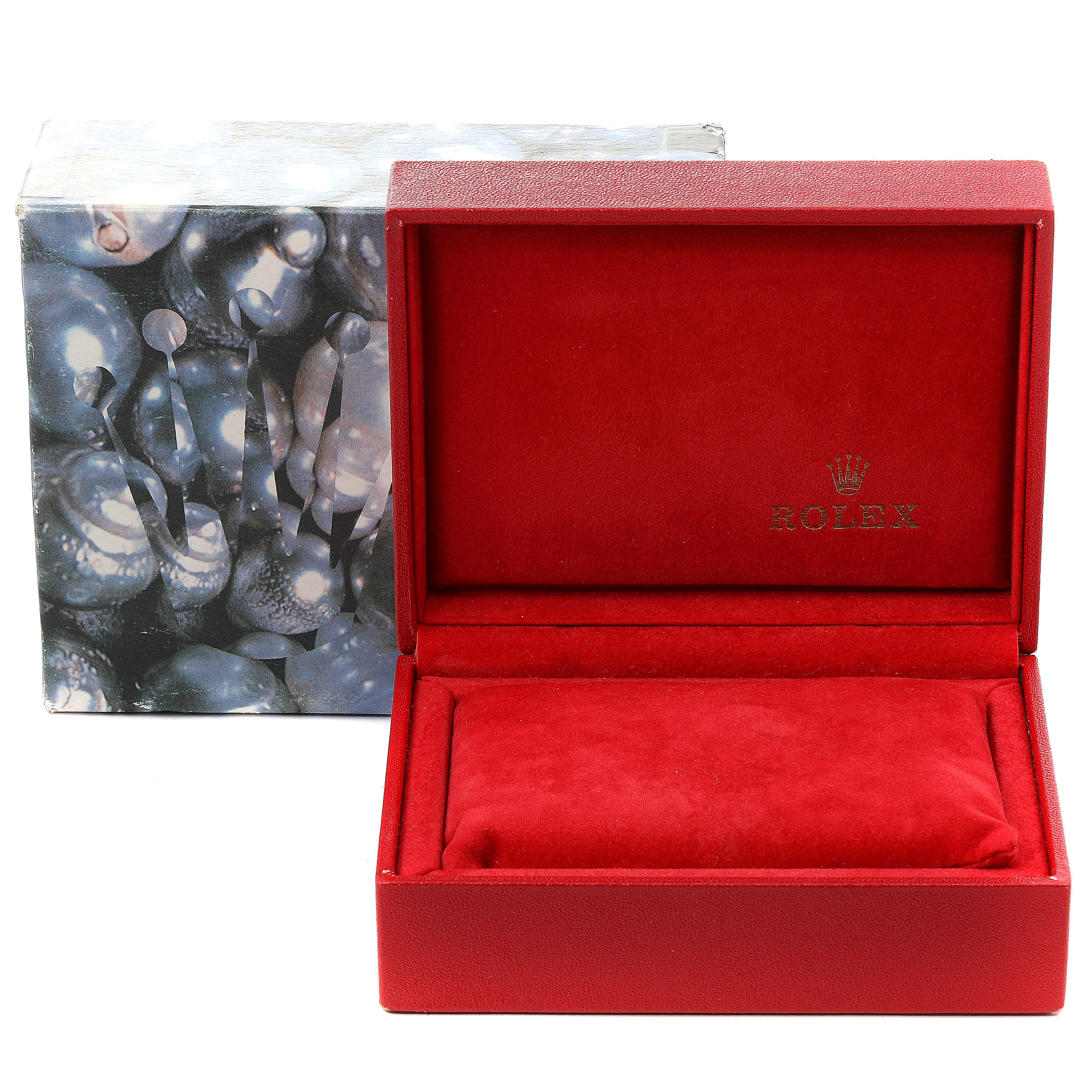 The image shows a Yacht-Master model watch box by Rolex, including an outer decorative box and an open red velvet-lined inner box.