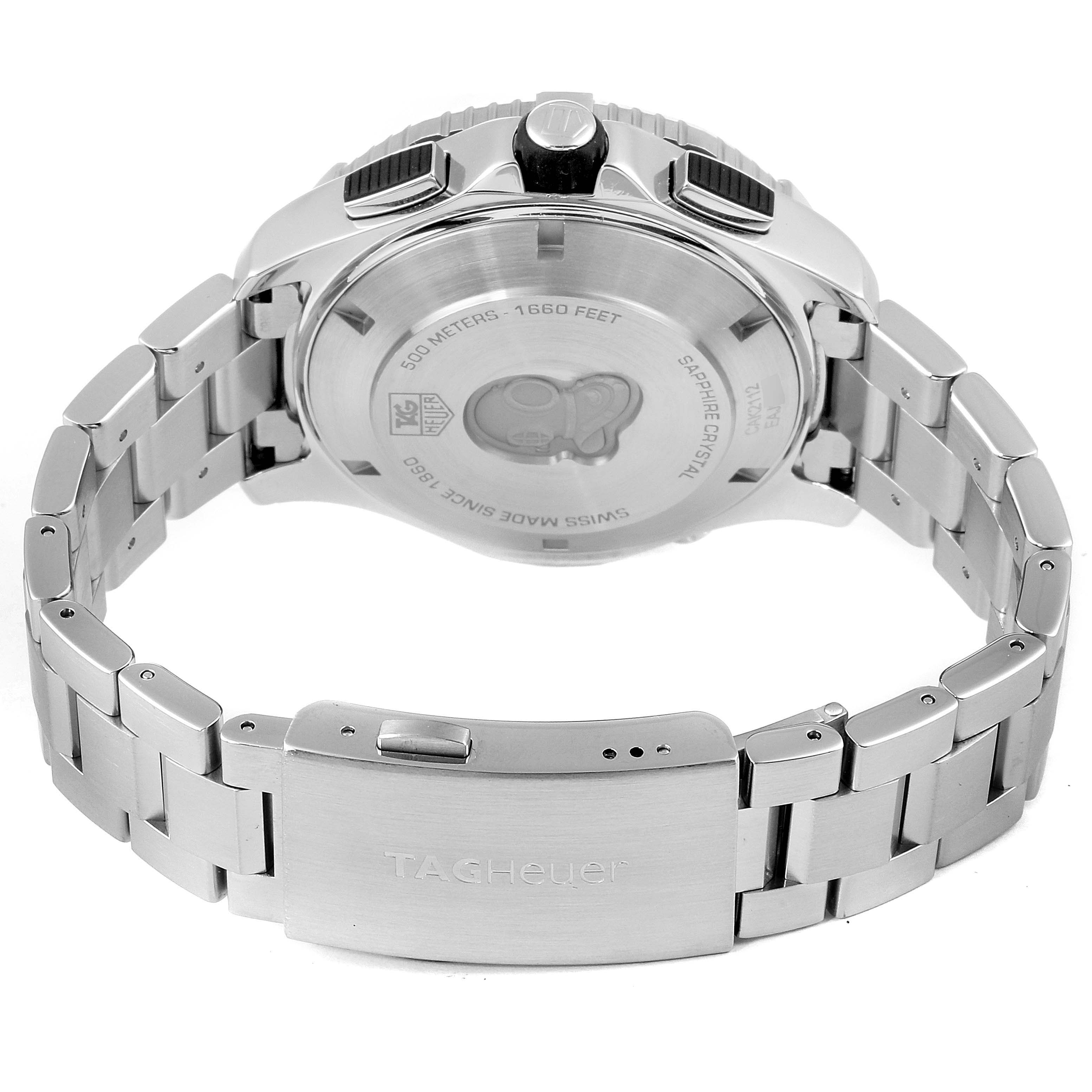 The image shows the back and clasp of the Tag Heuer Aquaracer CAK2112.BA0833 Men's Stainless Steel Blue Dial CAK2112.BA0833 Men's Stainless Steel Blue Dial watch from a slightly low rear angle.