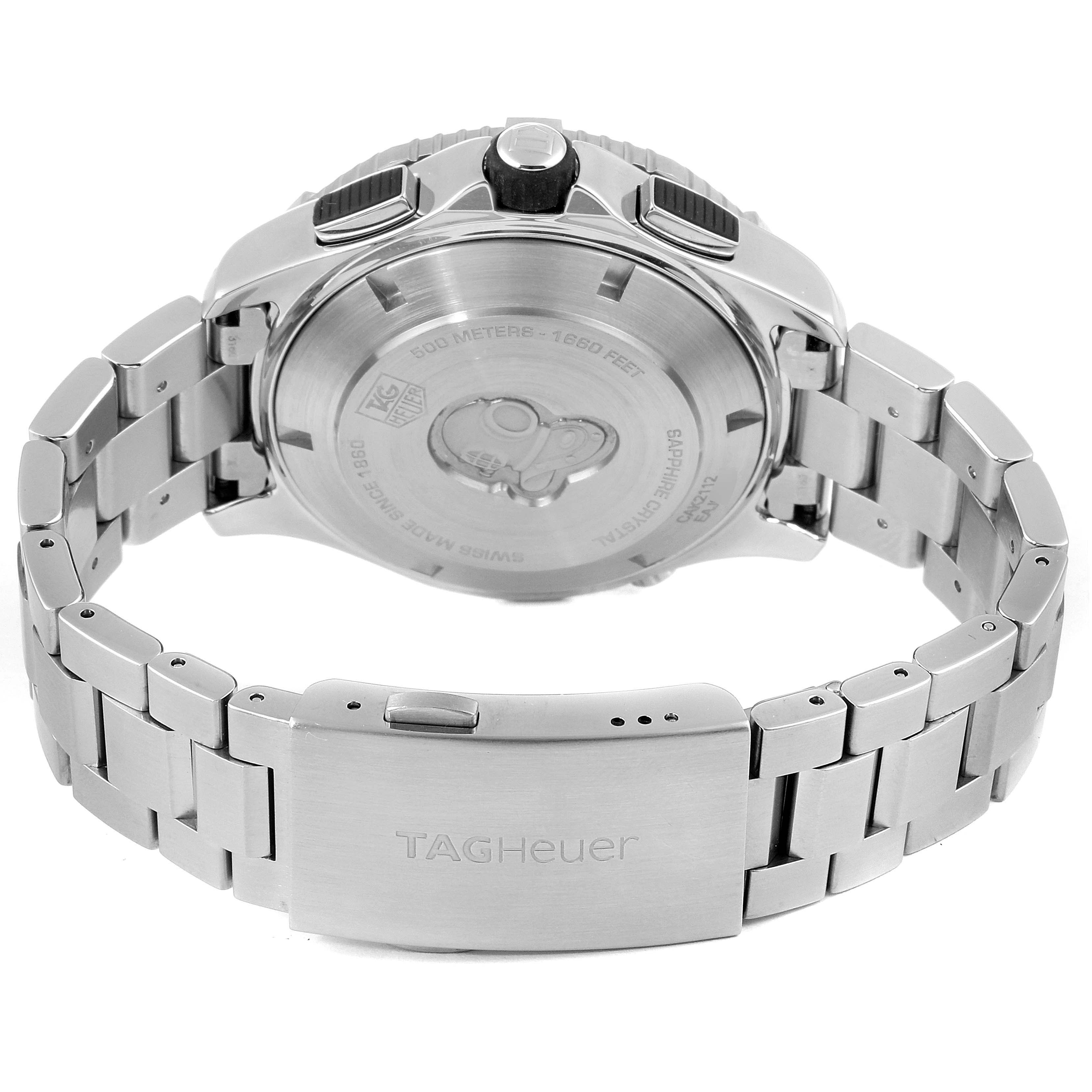 The image shows the back and band of a Tag Heuer Aquaracer CAK2112.BA0833 Men
s Stainless Steel Blue Dial CAK2112.BA0833 Men
s Stainless Steel Blue Dial watch, highlighting the clasp and case back.