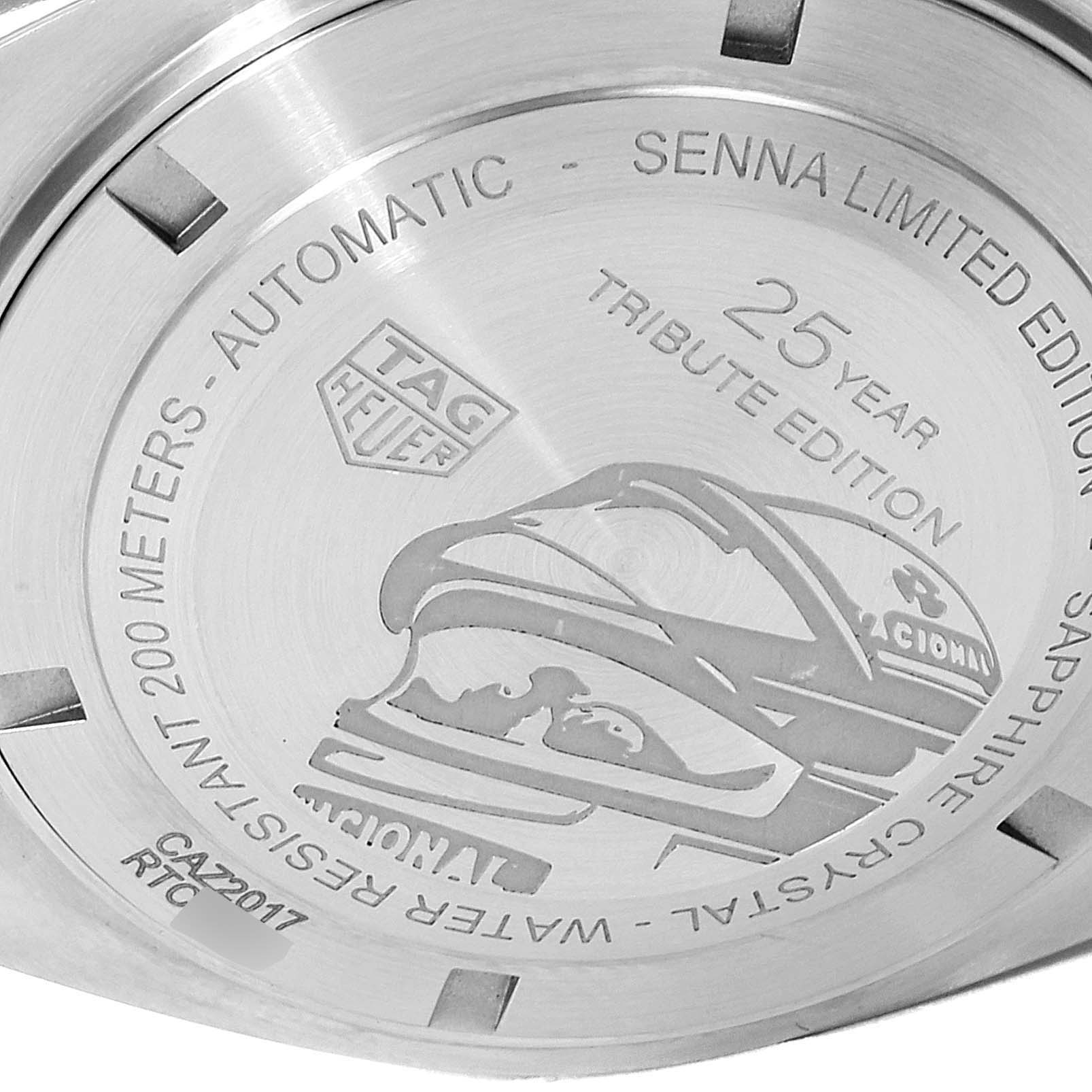 The image shows the back case of a Tag Heuer Formula 1 CAZ2017.BA0647 Men's Stainless Steel Grey Dial CAZ2017.BA0647 Men's Stainless Steel Grey Dial "Senna Limited Edition" watch.