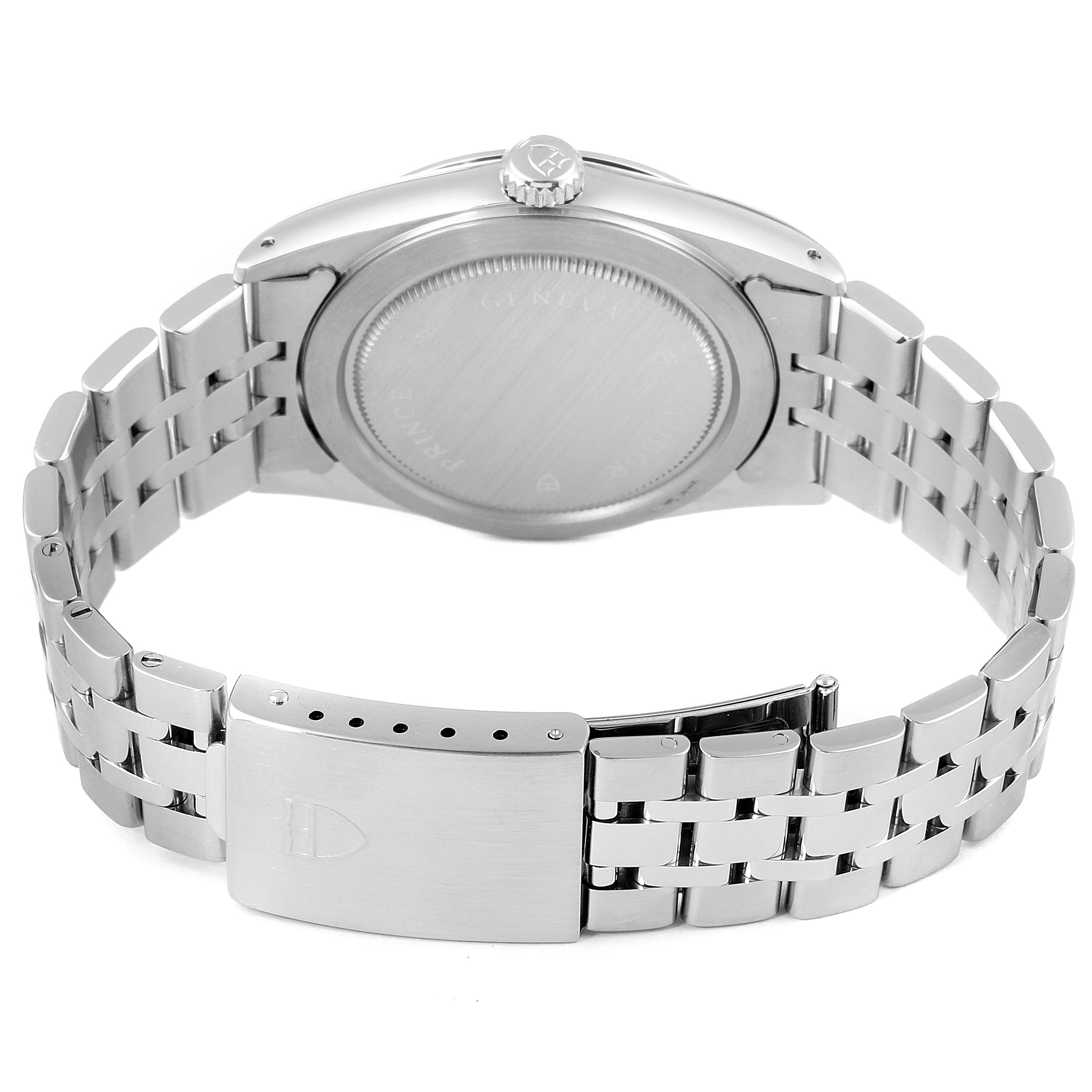 The image shows the backside, bracelet, and clasp of a Tudor Prince 76200 Men
s Stainless Steel Silver Dial 76200 Men
s Stainless Steel Silver Dial watch.