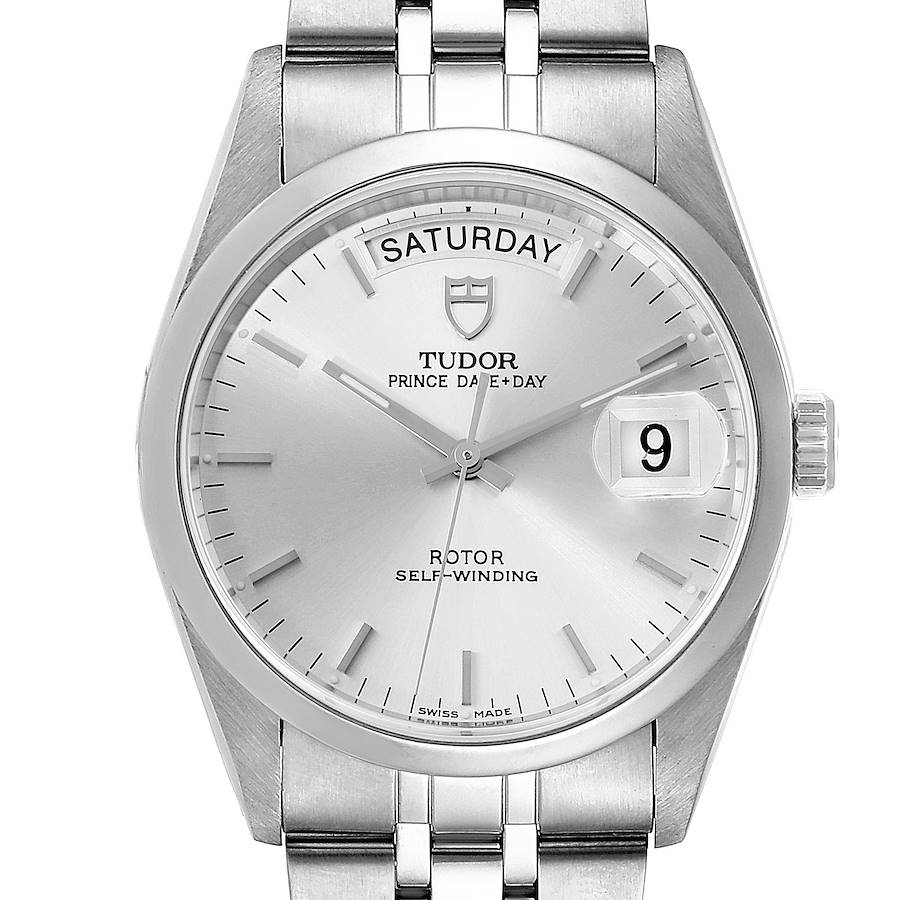 Tudor Day Date Silver Dial Steel Mens Watch 94710 Box Card SwissWatchExpo