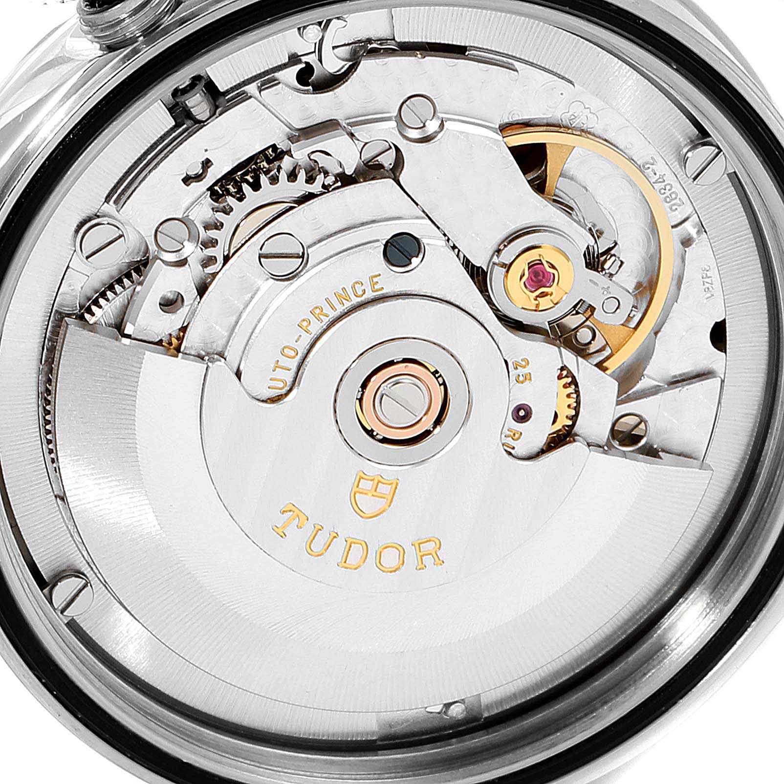 This is a close-up view of the movement mechanism of a Tudor Prince 76200 Men
s Stainless Steel Silver Dial 76200 Men
s Stainless Steel Silver Dial watch.