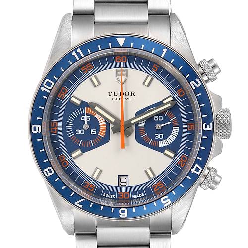 Photo of Tudor Heritage Chrono Blue Stainless Steel Mens Watch 70330 Box Card