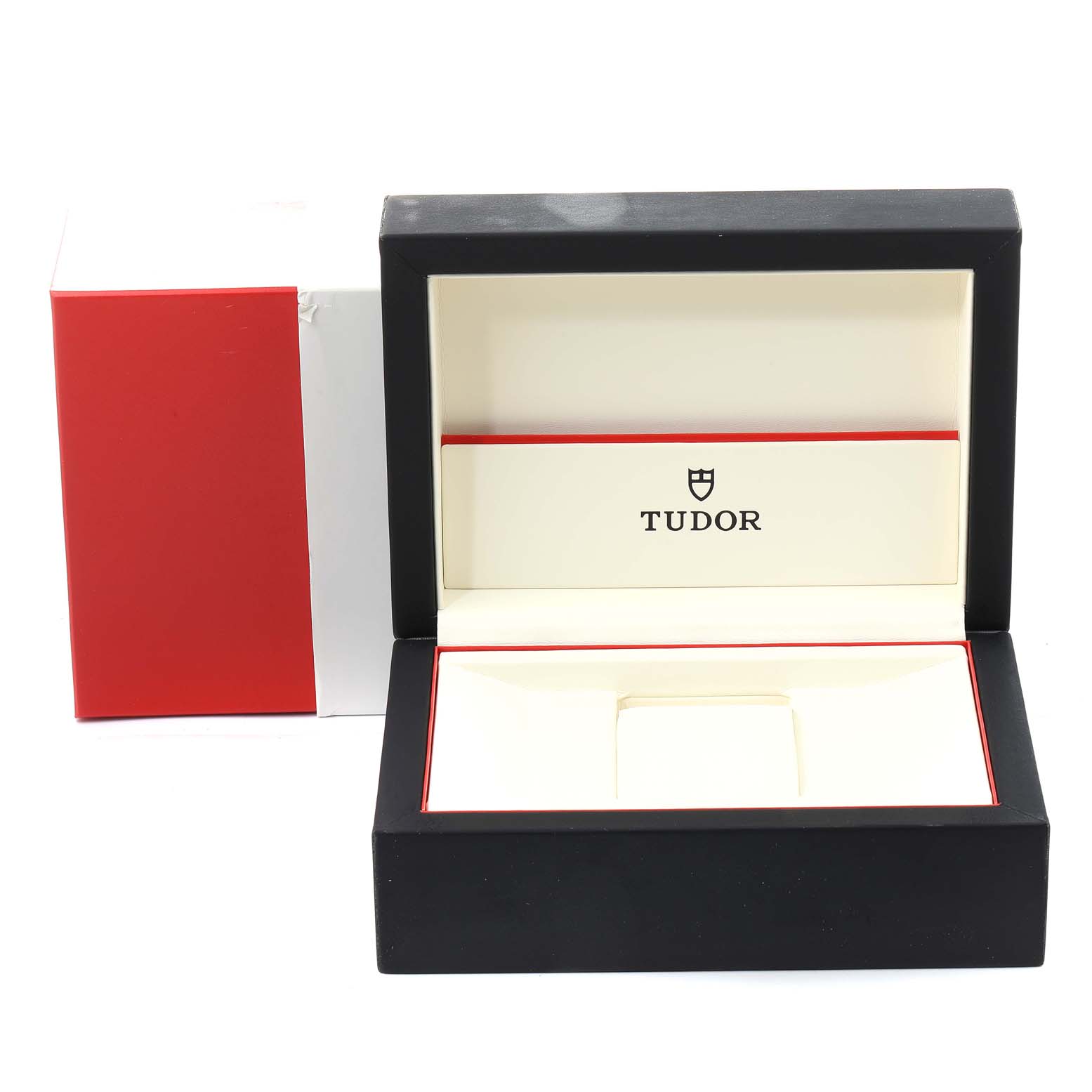 The image shows an open Tudor watch box for the Tiger model, featuring the brand's logo inside.