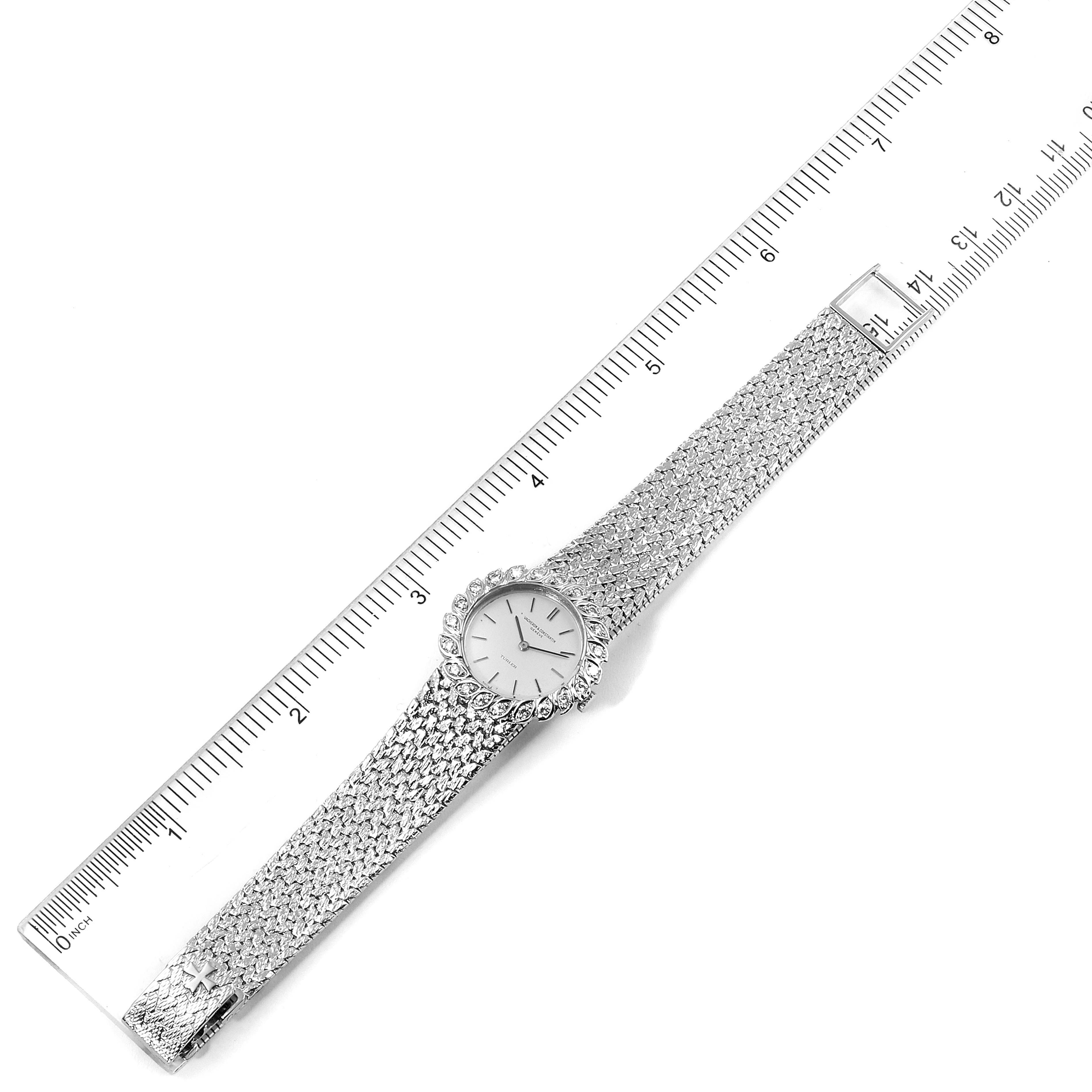 The image shows a top-down view of a Vintage Vacheron Constantin watch with a ruler for scale.