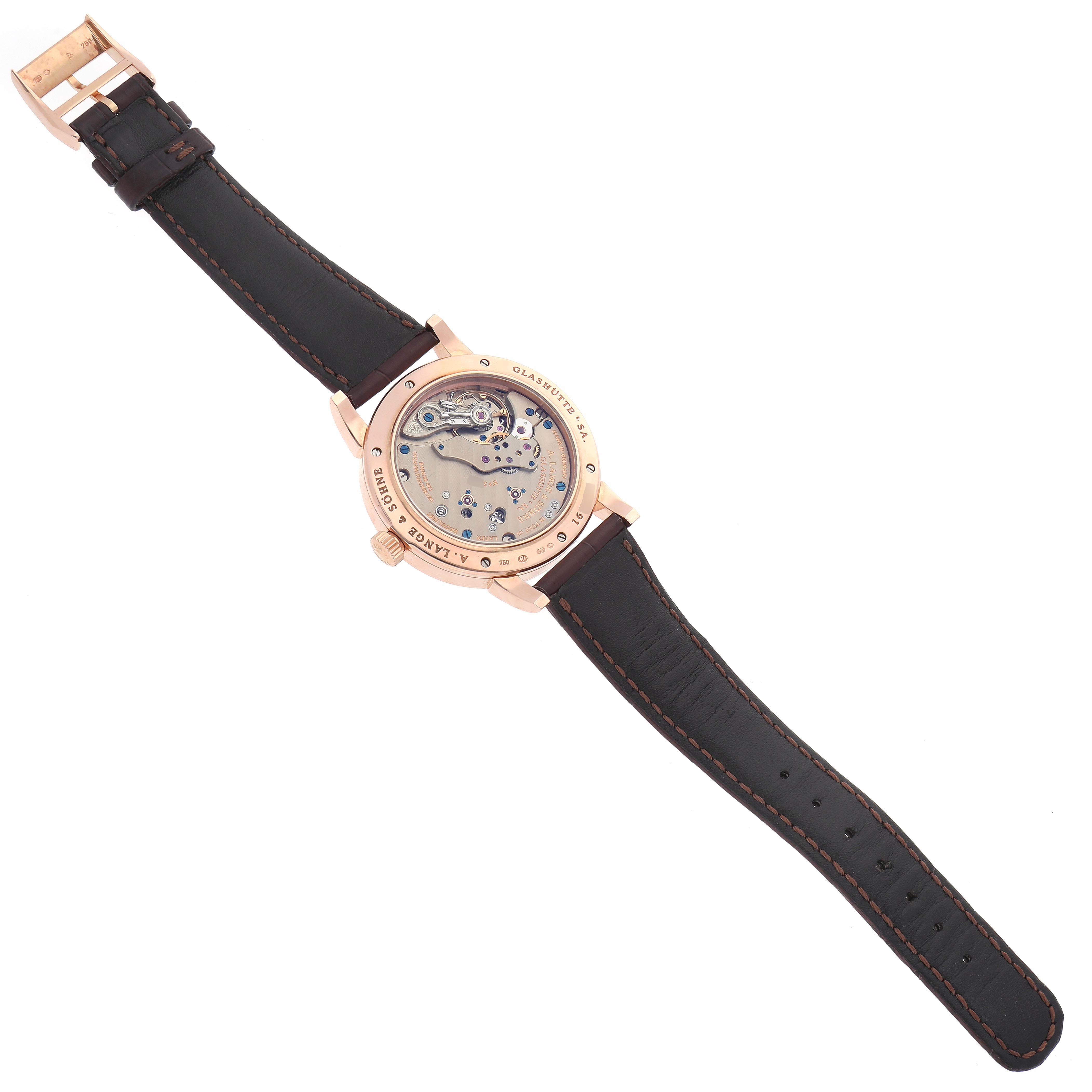 The Richard Lange by A. Lange & Söhne is shown from the back, displaying the movement and black strap fully extended.