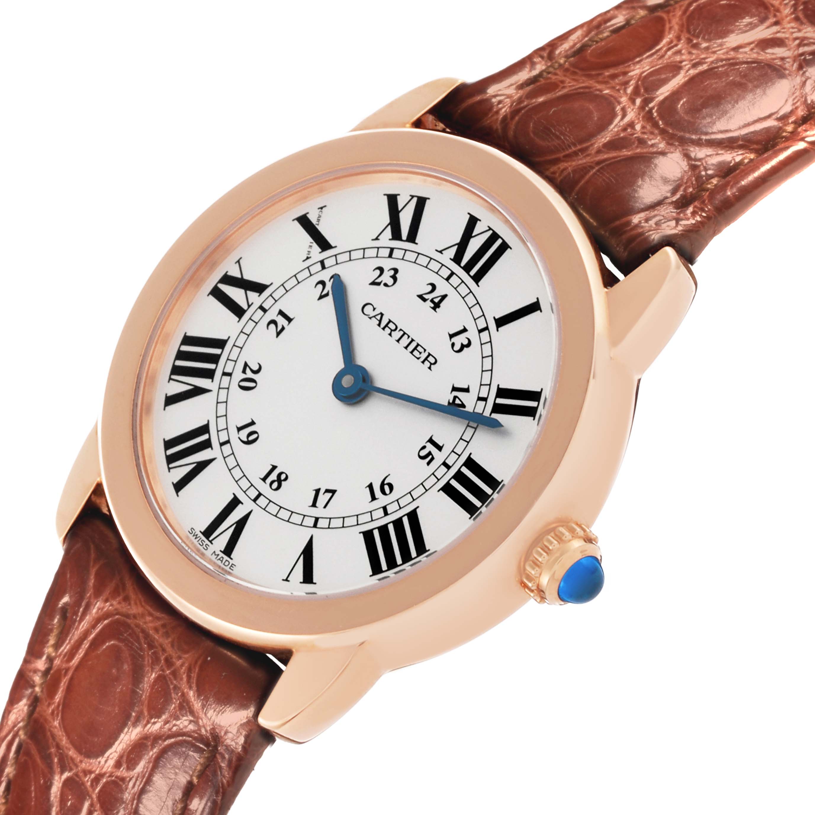 The Cartier Ronde W6701007 Women's Steel and Gold (two tone) Silver Dial W6701007 Women's Steel and Gold (two tone) Silver Dial watch is shown at an angled view highlighting the face, bezel, crown, and part of the strap.