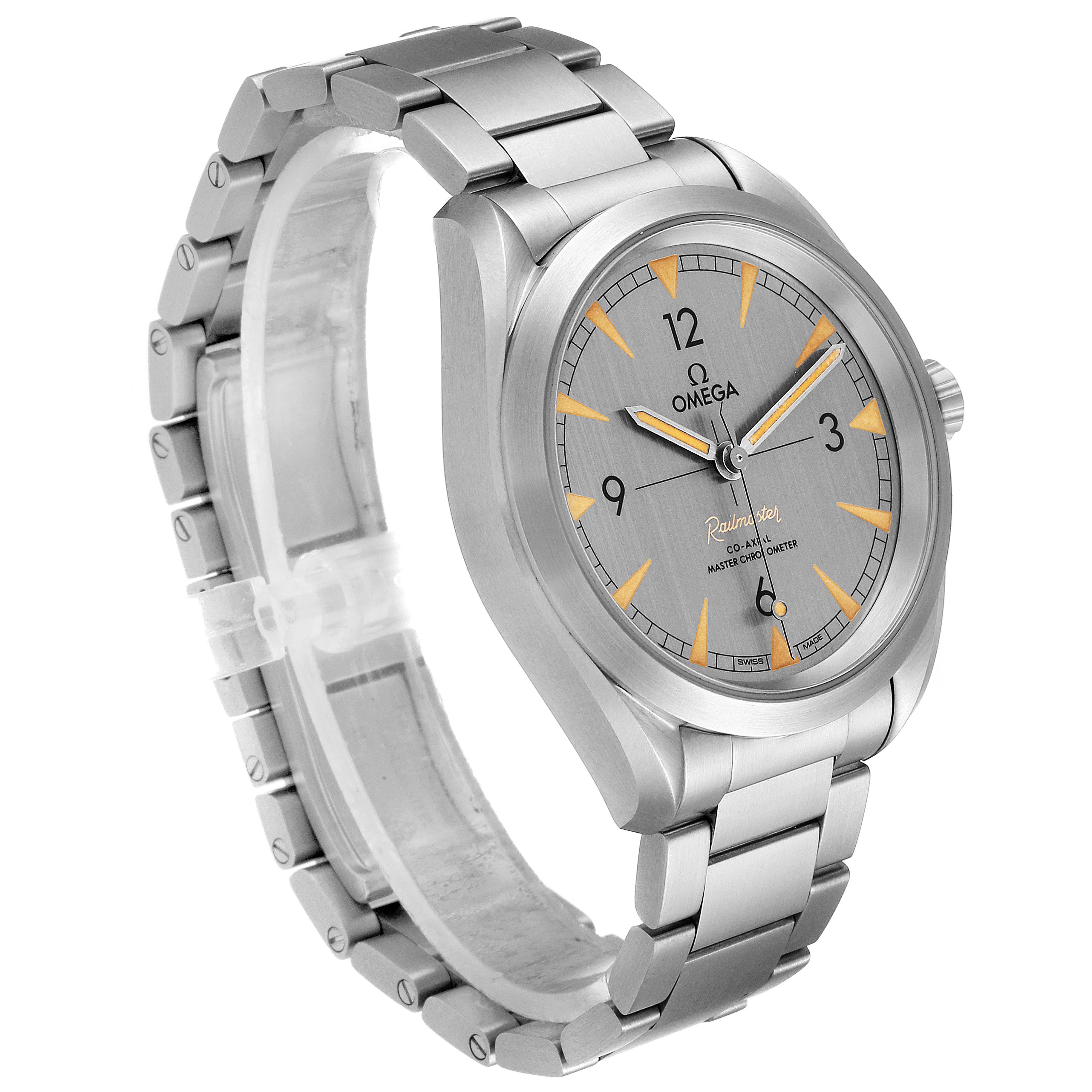 The Omega Seamaster 220.10.40.20.06.001 Men
s Stainless Steel Grey Dial 220.10.40.20.06.001 Men
s Stainless Steel Grey Dial watch is shown at a slight angle, displaying the face, bezel, crown, and stainless steel bracelet.
