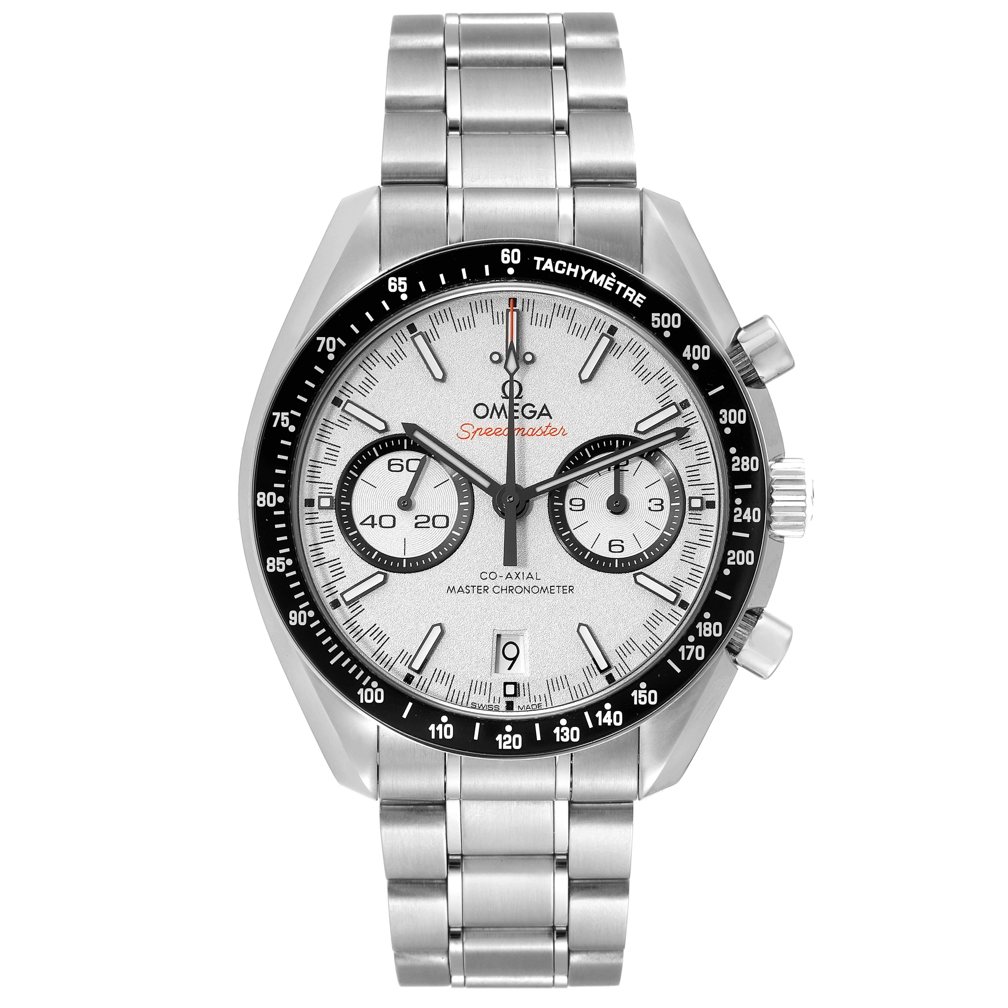 The Omega Speedmaster 329.30.44.51.04.001 Men
s Stainless Steel Silver Dial 329.30.44.51.04.001 Men
s Stainless Steel Silver Dial watch is shown from the front, displaying the face, bezel, and stainless steel bracelet.