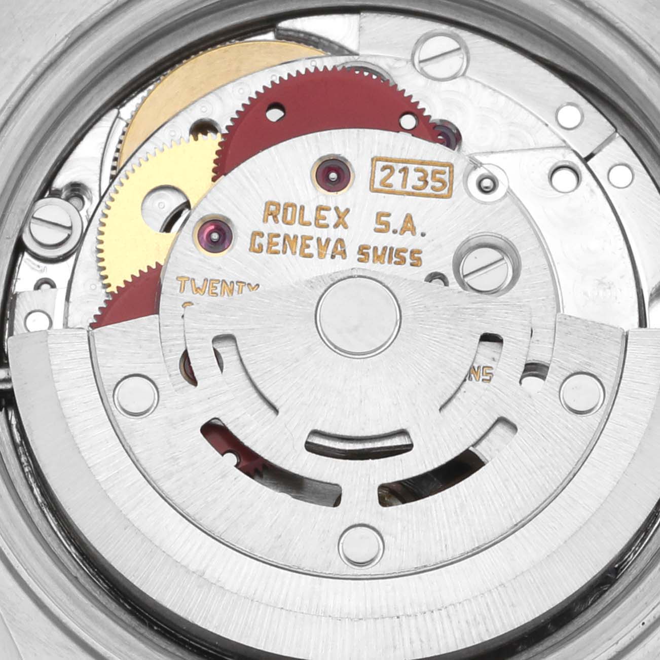 The image shows the movement of a Rolex Date 69174 Women's Stainless Steel Silver Dial 69174 Women's Stainless Steel Silver Dial model, focusing on the intricate internal mechanism.