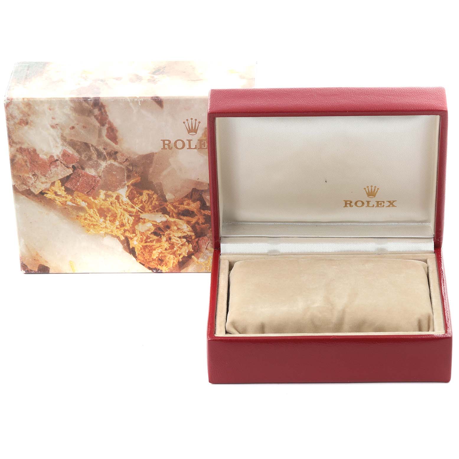 The image shows a Rolex Datejust 69173 Women's Steel and Gold (two tone) White Dial 69173 Women's Steel and Gold (two tone) White Dial watch box and outer packaging from a front angle.