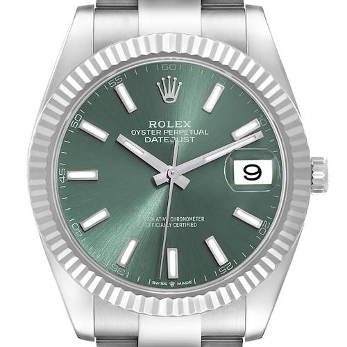 Photo of Rolex Datejust 41 Steel White Gold Mint Green Dial Mens Watch 126334
