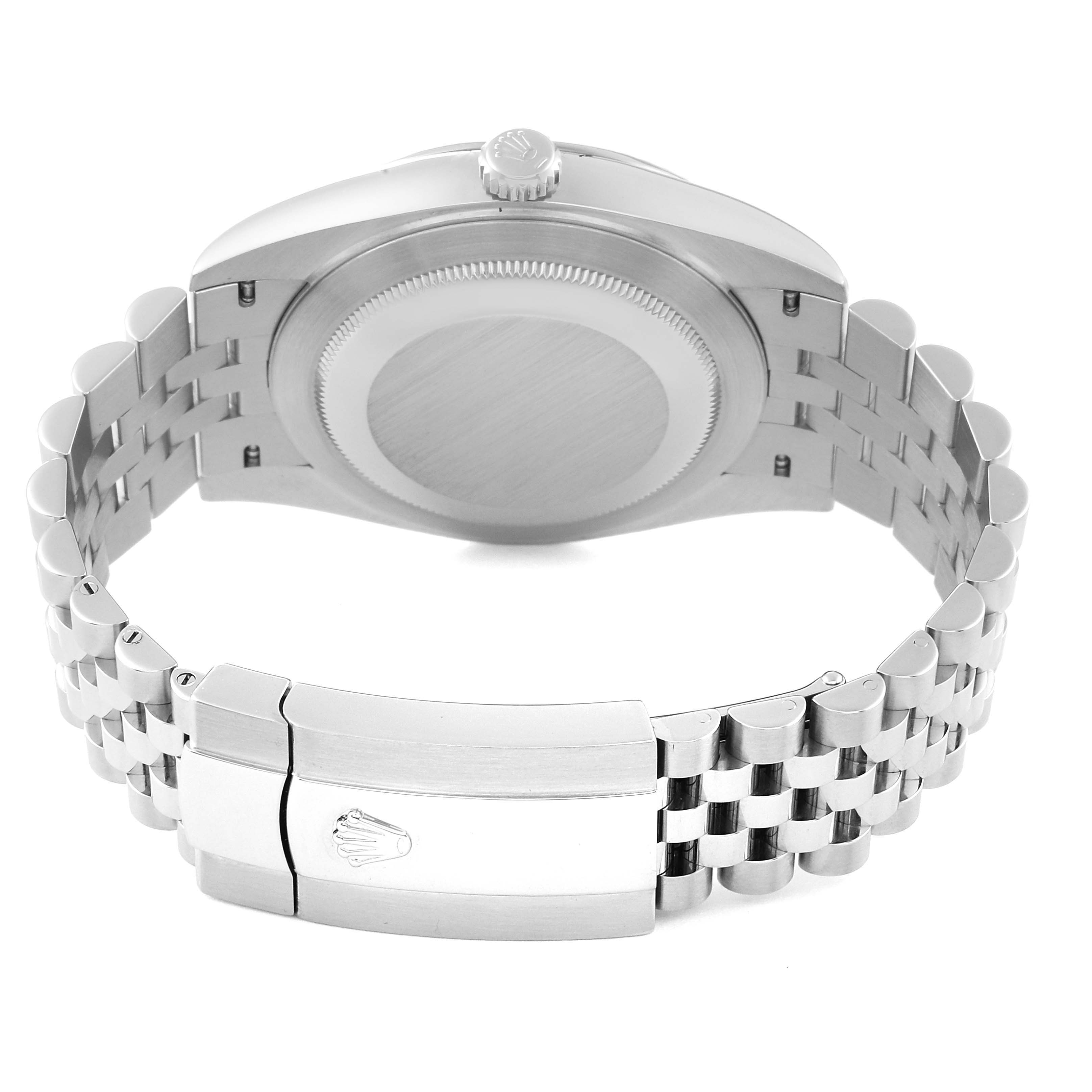 The image shows the back case and bracelet clasp of the Rolex Datejust 41 126334 Men
s Stainless Steel Silver Dial 126334 Men
s Stainless Steel Silver Dial watch from a rear angle.