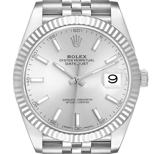 Photo of Rolex Datejust 41 Steel White Gold Silver Dial Mens Watch 126334