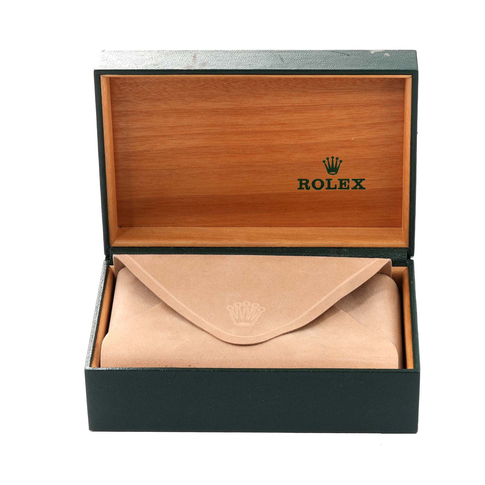 The image shows an open leather case with a pouch inside, all branded by Rolex for a Mid-Size model watch.