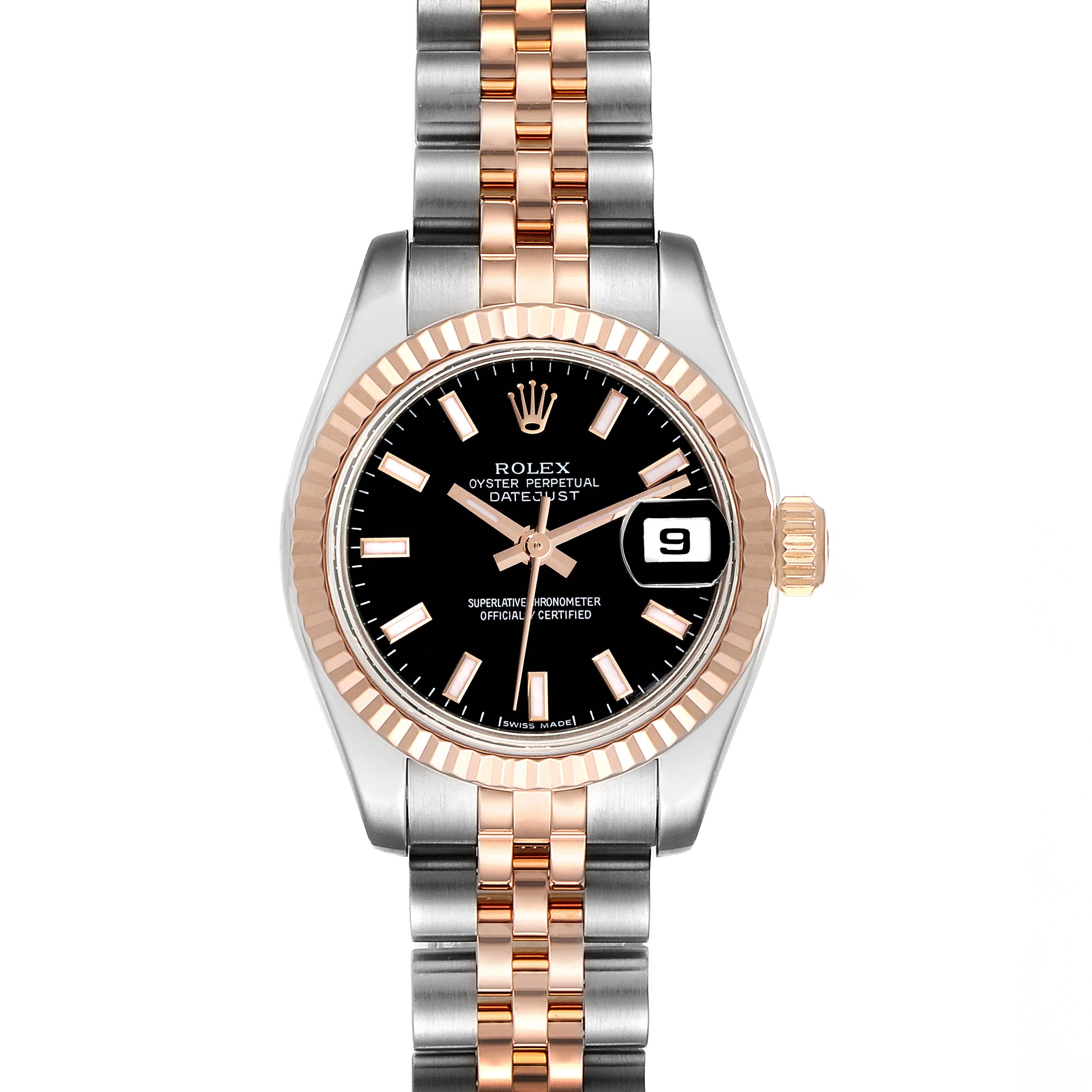 Rolex Datejust Steel Rose Gold Black Dial Ladies Watch 179171