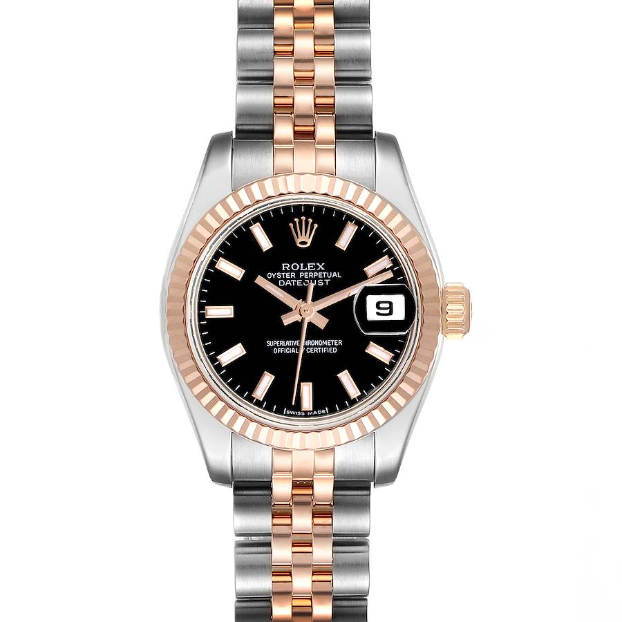 Rolex Datejust Steel Rose Gold Black Dial Ladies Watch 179171 Box Card SwissWatchExpo