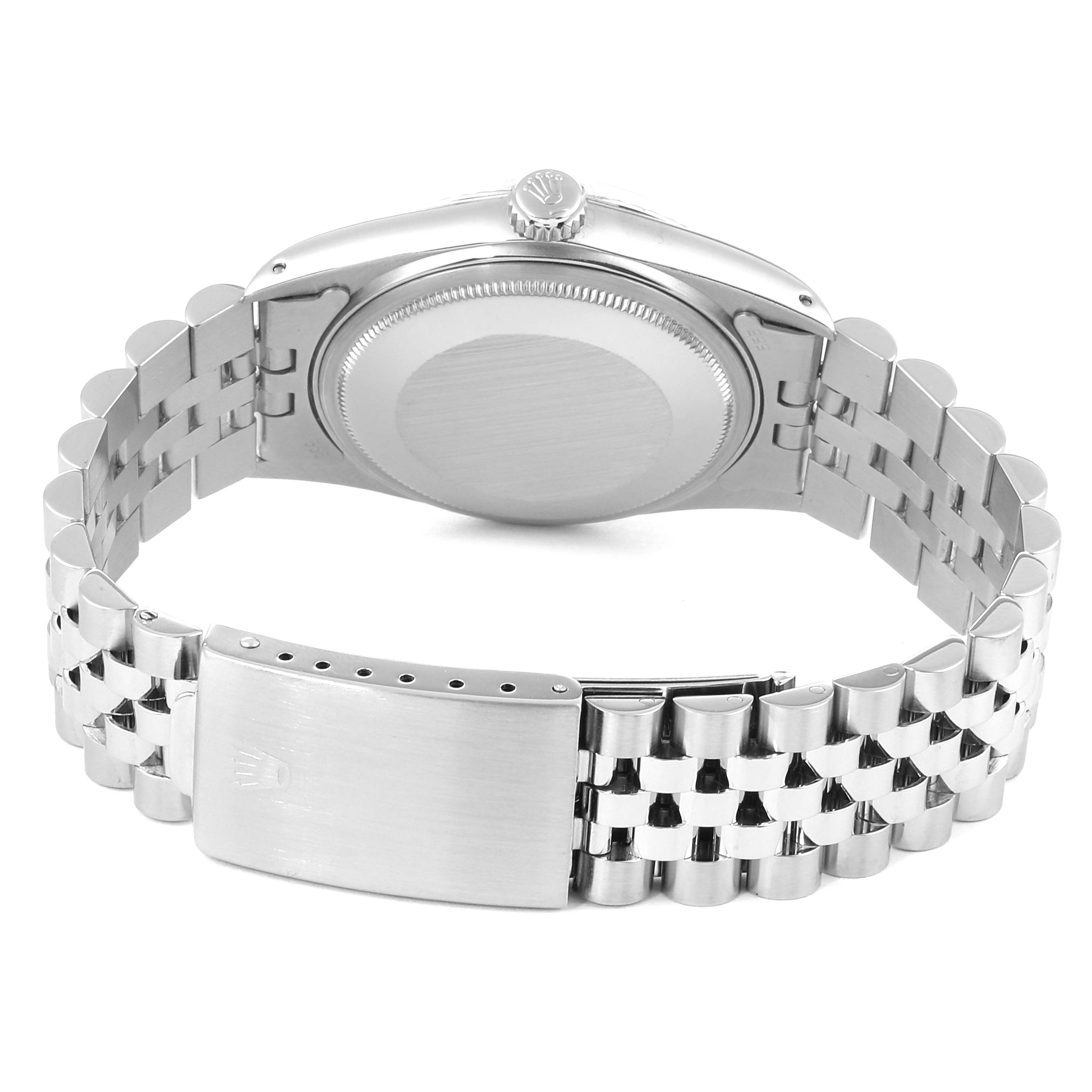 The image shows the back and bracelet clasp of a Rolex Vintage Collection 16014 Men's Stainless Steel Silver Dial 16014 Men's Stainless Steel Silver Dial model watch.