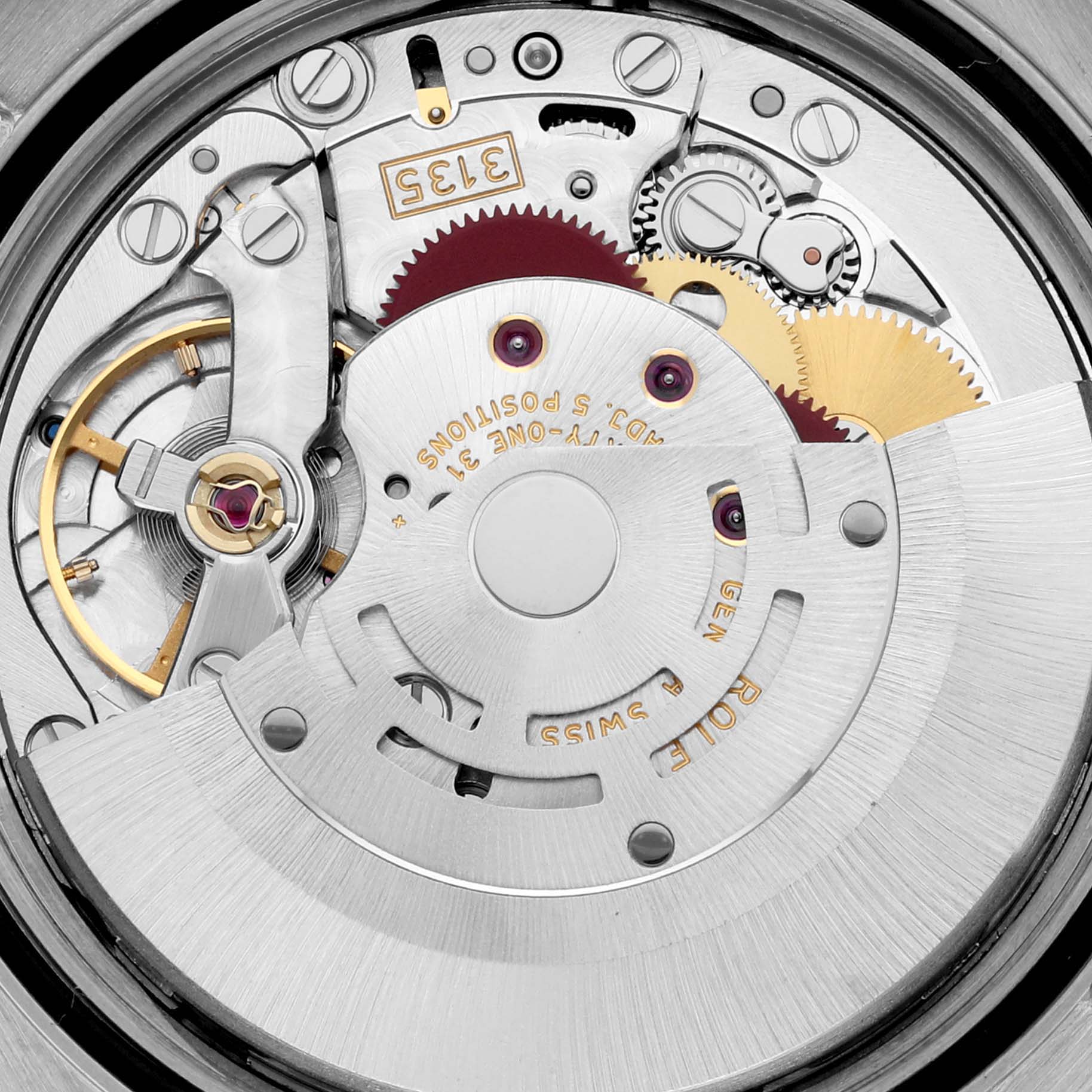 The image shows the intricate movement and gears of the Rolex Turn-o-Graph 116264 Men's Stainless Steel Blue Dial 116264 Men's Stainless Steel Blue Dial watch's inner mechanics.