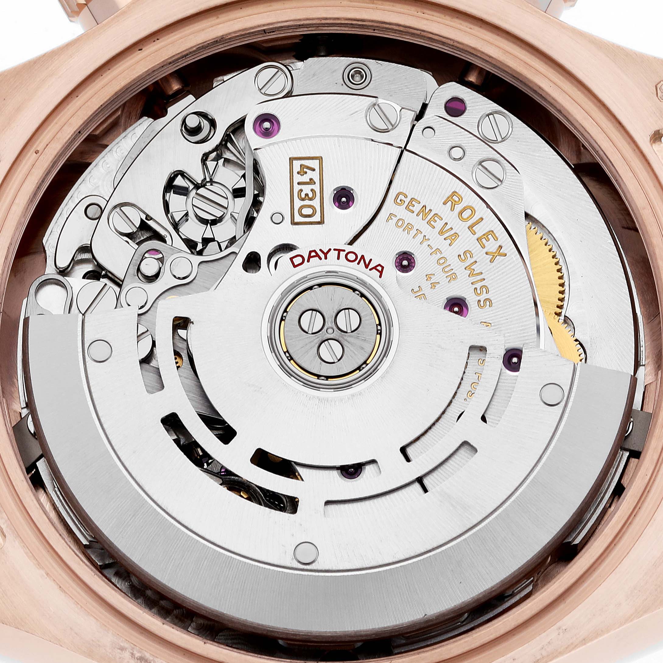 This image shows the internal mechanism and movement of a Rolex Daytona 116505 Men's Rose Gold Black Dial 116505 Men's Rose Gold Black Dial watch.