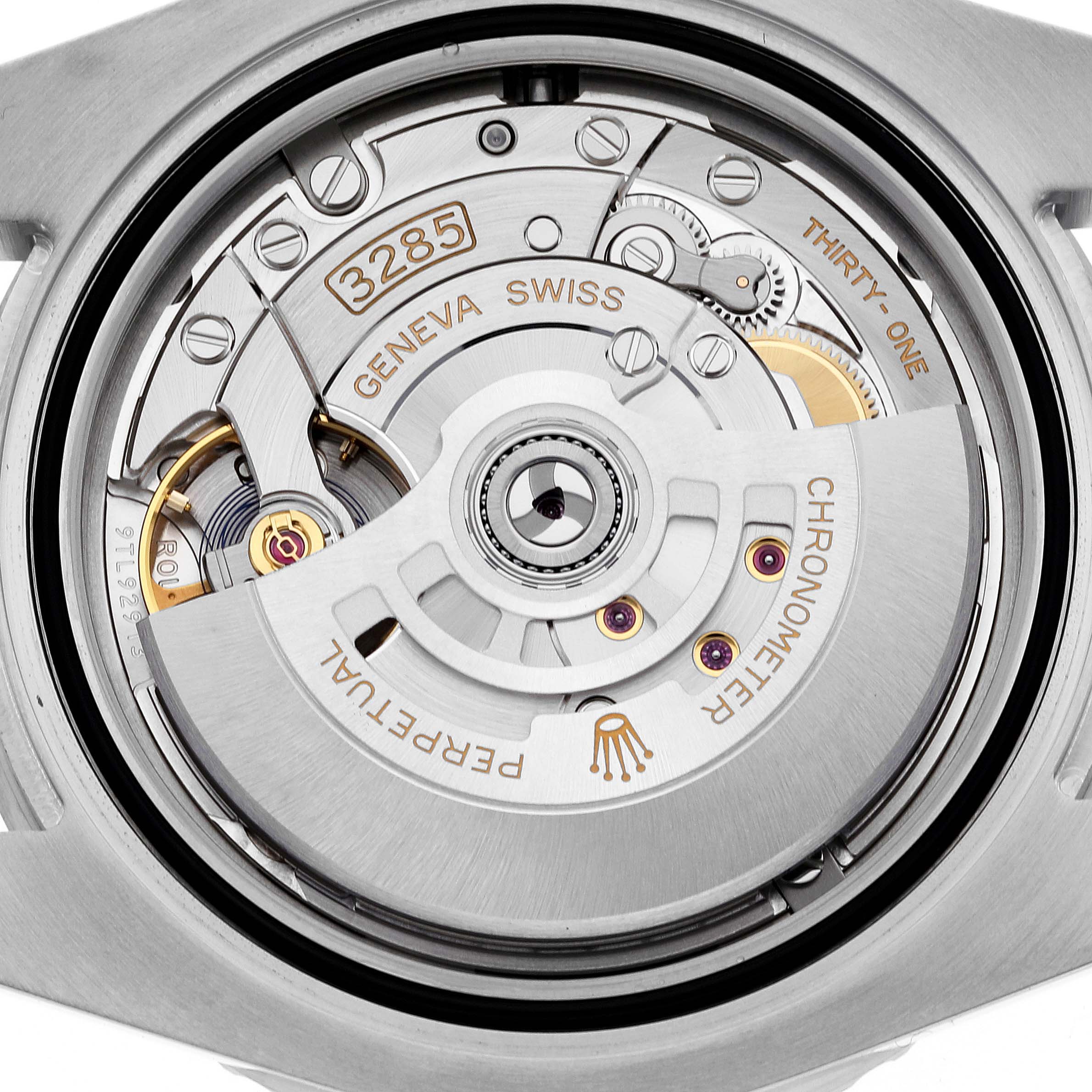 This is the back view of a Rolex GMT-Master 126710BLNR Men
s Stainless Steel Black Dial 126710BLNR Men
s Stainless Steel Black Dial watch showing the intricate movement mechanism.