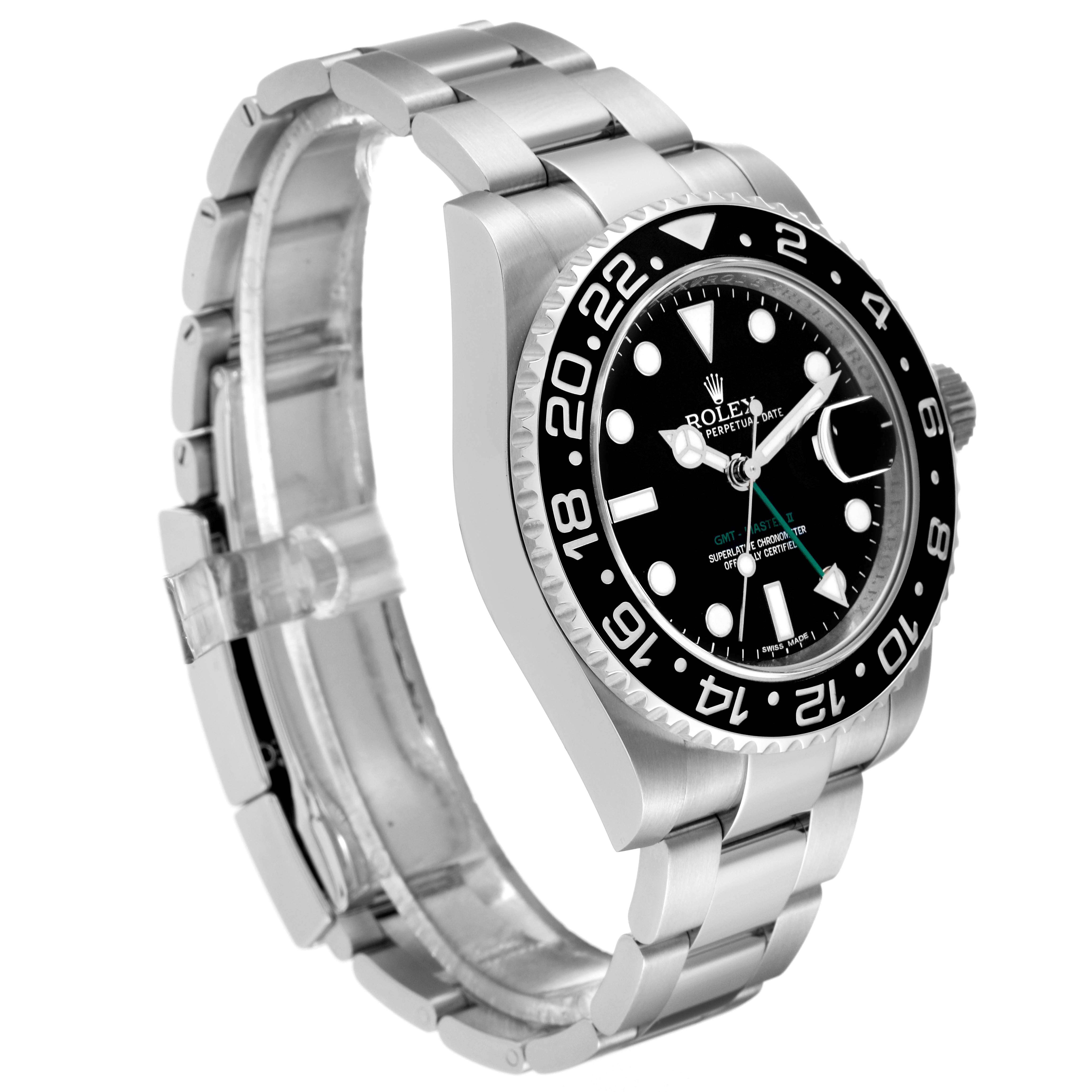 The image shows the Rolex GMT-Master 116710LN Men
s Stainless Steel Black Dial 116710LN Men
s Stainless Steel Black Dial watch at a slight angle, highlighting its bezel, dial, and bracelet.