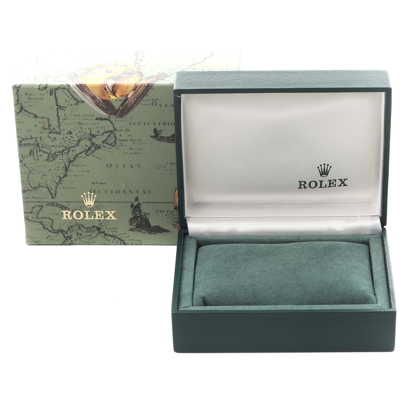 The angle shows the Rolex Oyster Perpetual 24 Women's Stainless Steel White Dial 24 Women's Stainless Steel White Dial box open, alongside its outer packaging, capturing the interior and branding.
