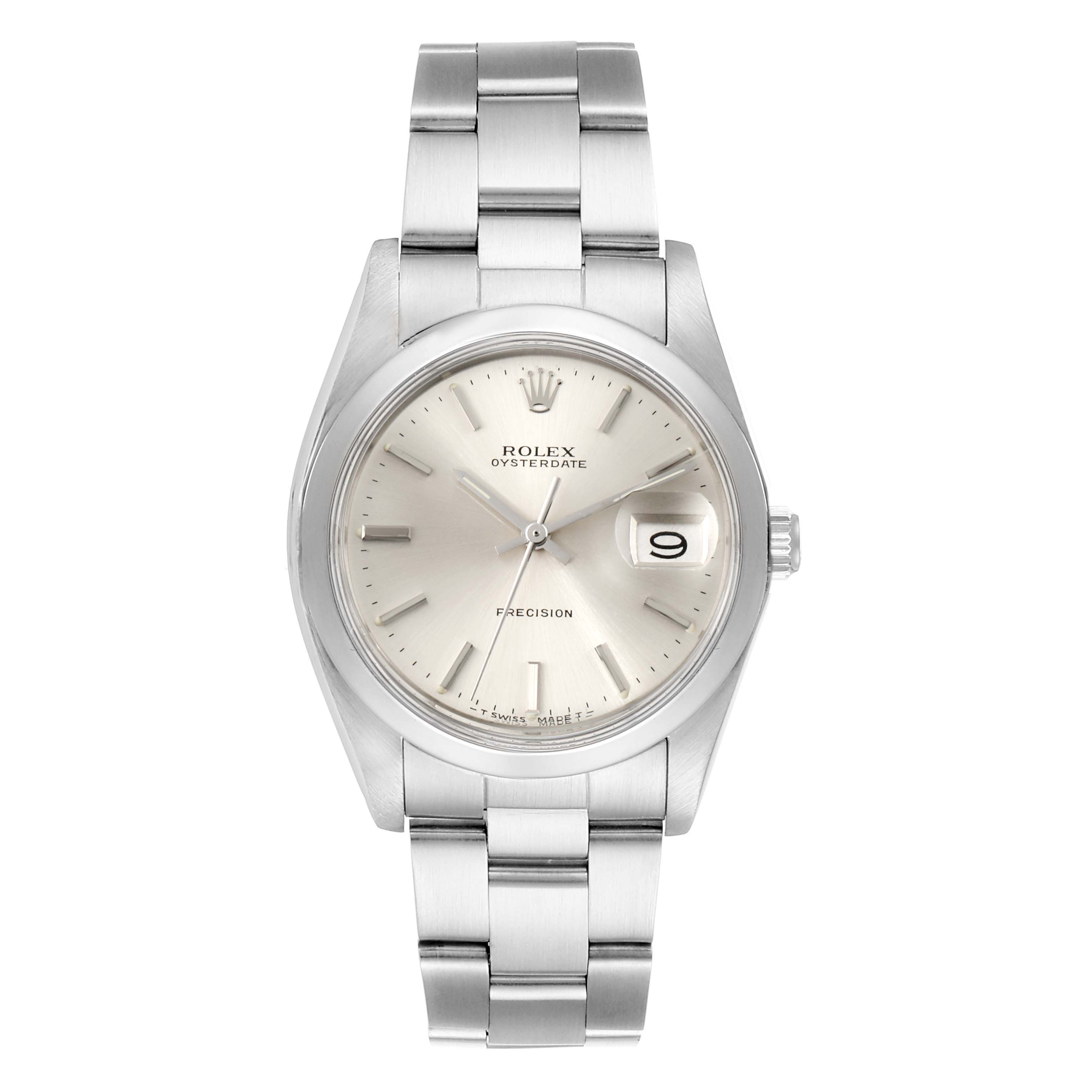 This image shows a front view of the Rolex Vintage Collection 6694 Men's Stainless Steel Silver Dial 6694 Men's Stainless Steel Silver Dial Oysterdate watch, highlighting its dial and bracelet.