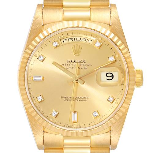Photo of Rolex President Day-Date Yellow Gold Champagne Diamond Dial Mens Watch 18238