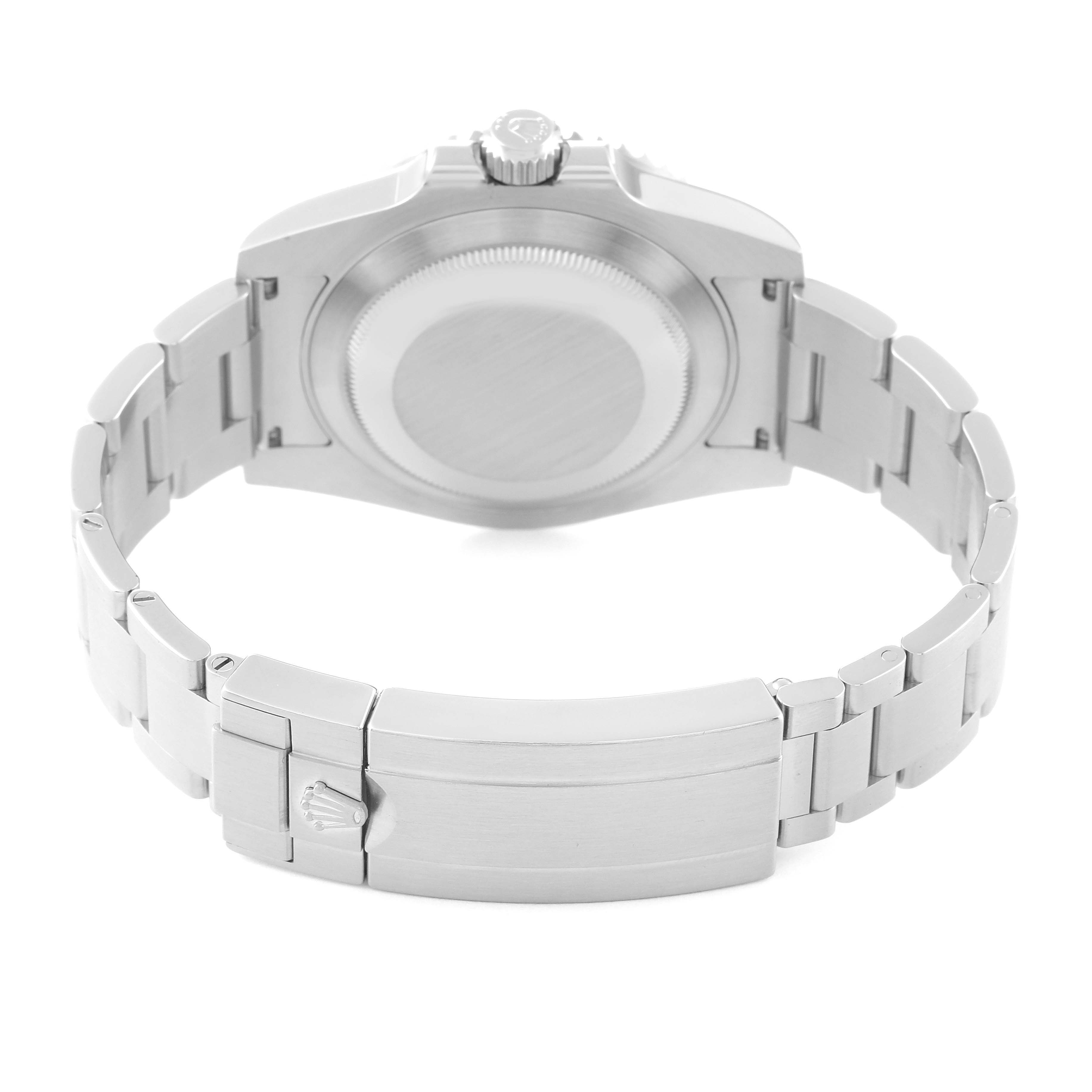 The image shows the back casing and bracelet clasp of the Rolex Submariner 116610LV Men's Stainless Steel Green Dial 116610LV Men's Stainless Steel Green Dial watch from a rear angle.