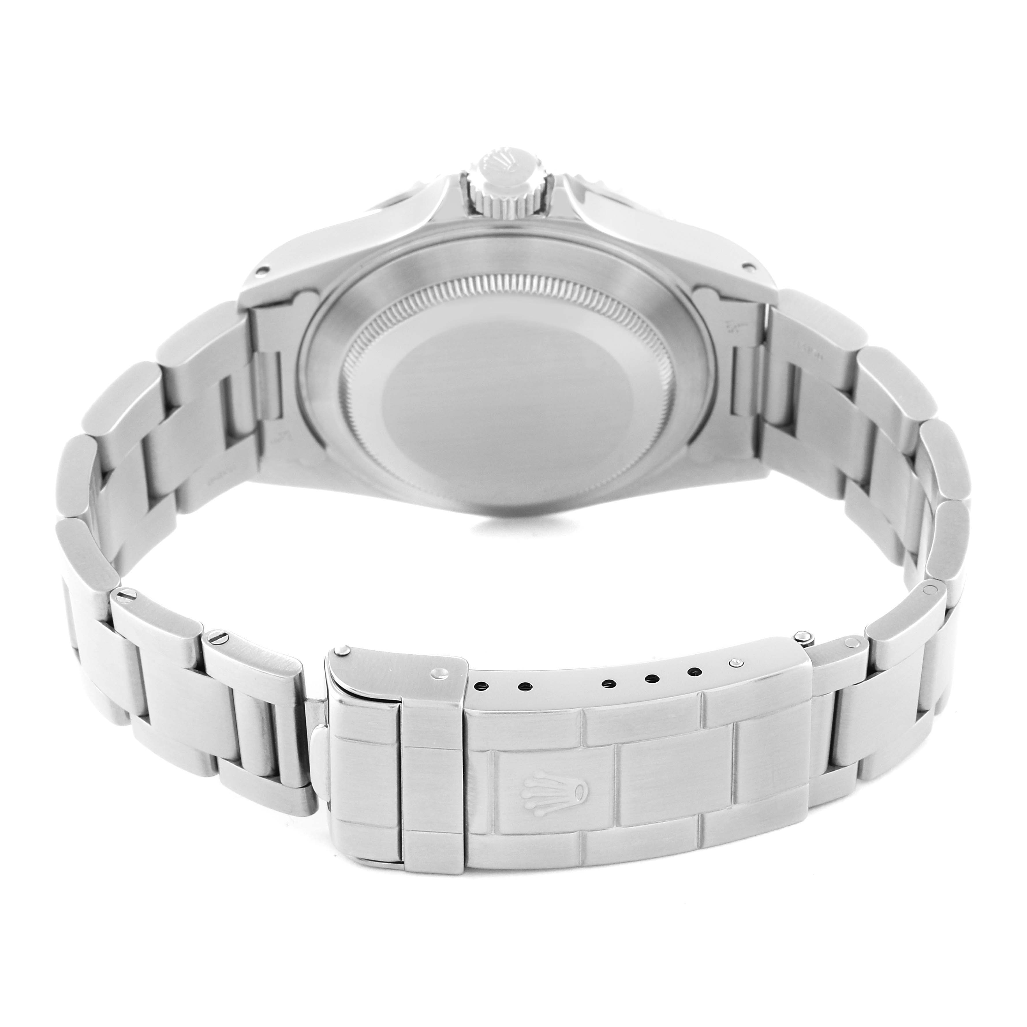 The image shows the back of a Rolex Submariner 14060 Men's Stainless Steel Black Dial 14060 Men's Stainless Steel Black Dial, highlighting the case, bracelet, and clasp from a rear angle.