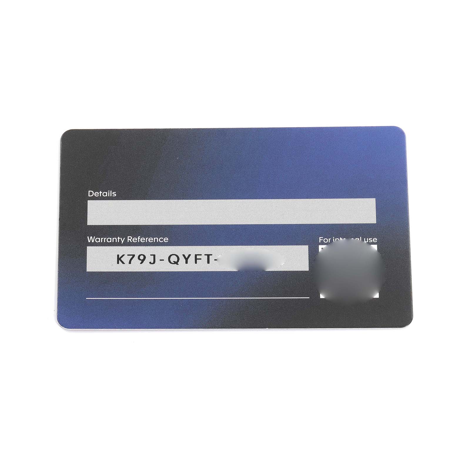 The image shows a warranty card for the Tag Heuer Carrera CBN201D.FC6543 Men's Stainless Steel Blue Dial model, viewed from a top-down angle.