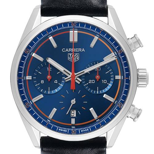 Photo of Tag Heuer Carrera Chronograph Blue Dial Steel Mens Watch CBN201D Box Card