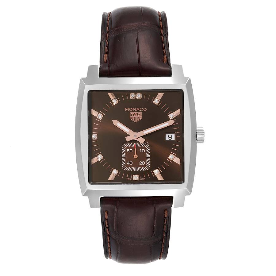 Tag Heuer Monaco Steel Brown Diamond Dial Mens Watch WAW131E Box