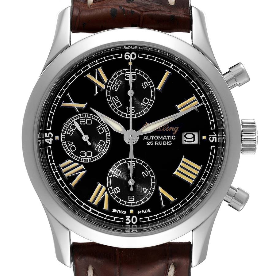 Breitling Grand Premier Chronograph Black Dial Steel Mens Watch A130241 SwissWatchExpo