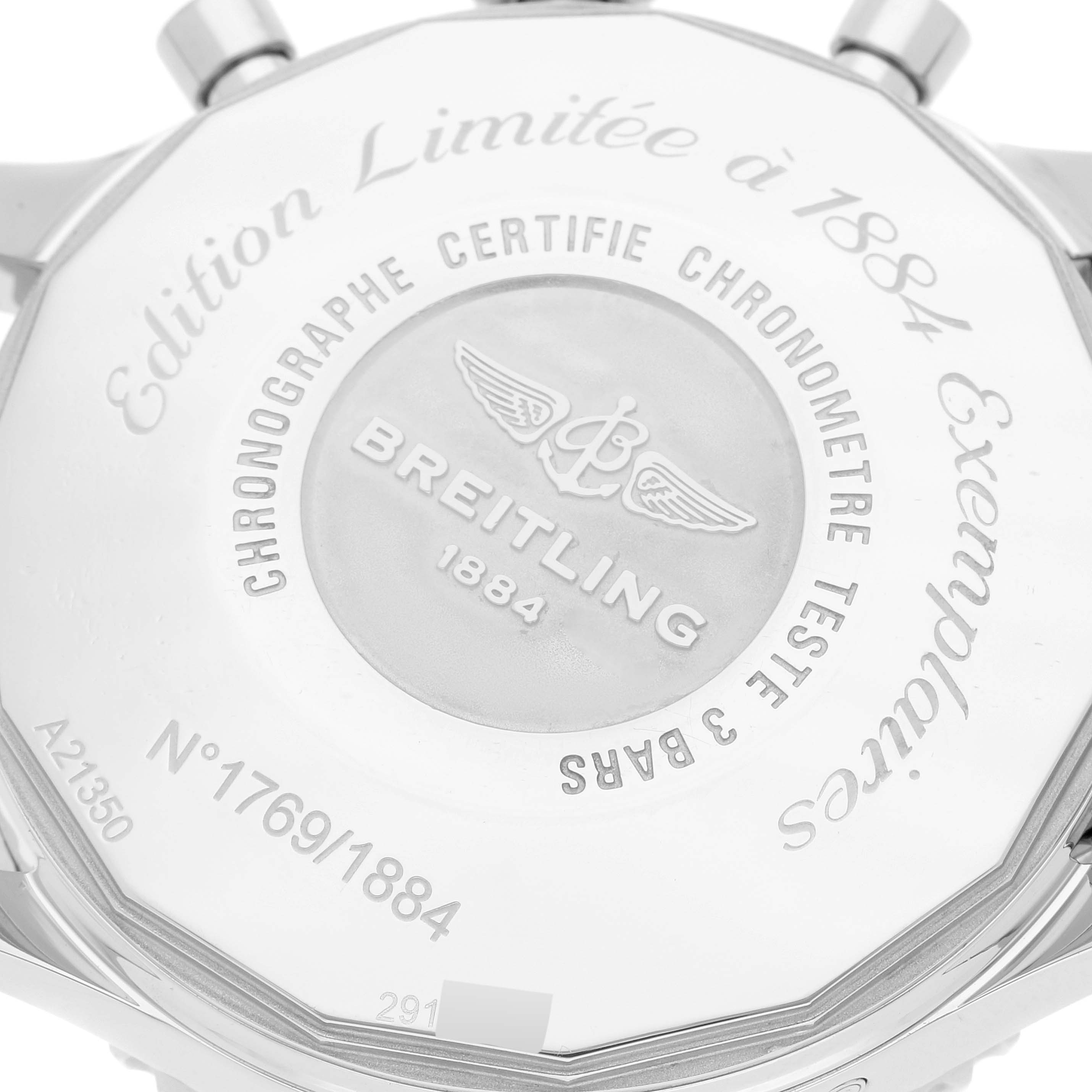 This image shows the back case of the Breitling Limited Series model watch, displaying its engravings and serial number.