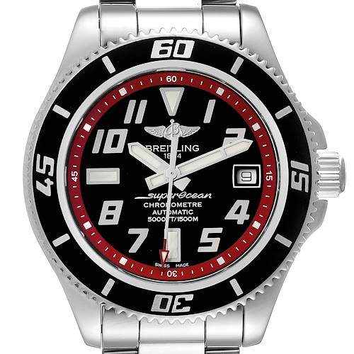 Photo of Breitling Superocean 42 Abyss Black Red Steel Mens Watch A17364 Box Card